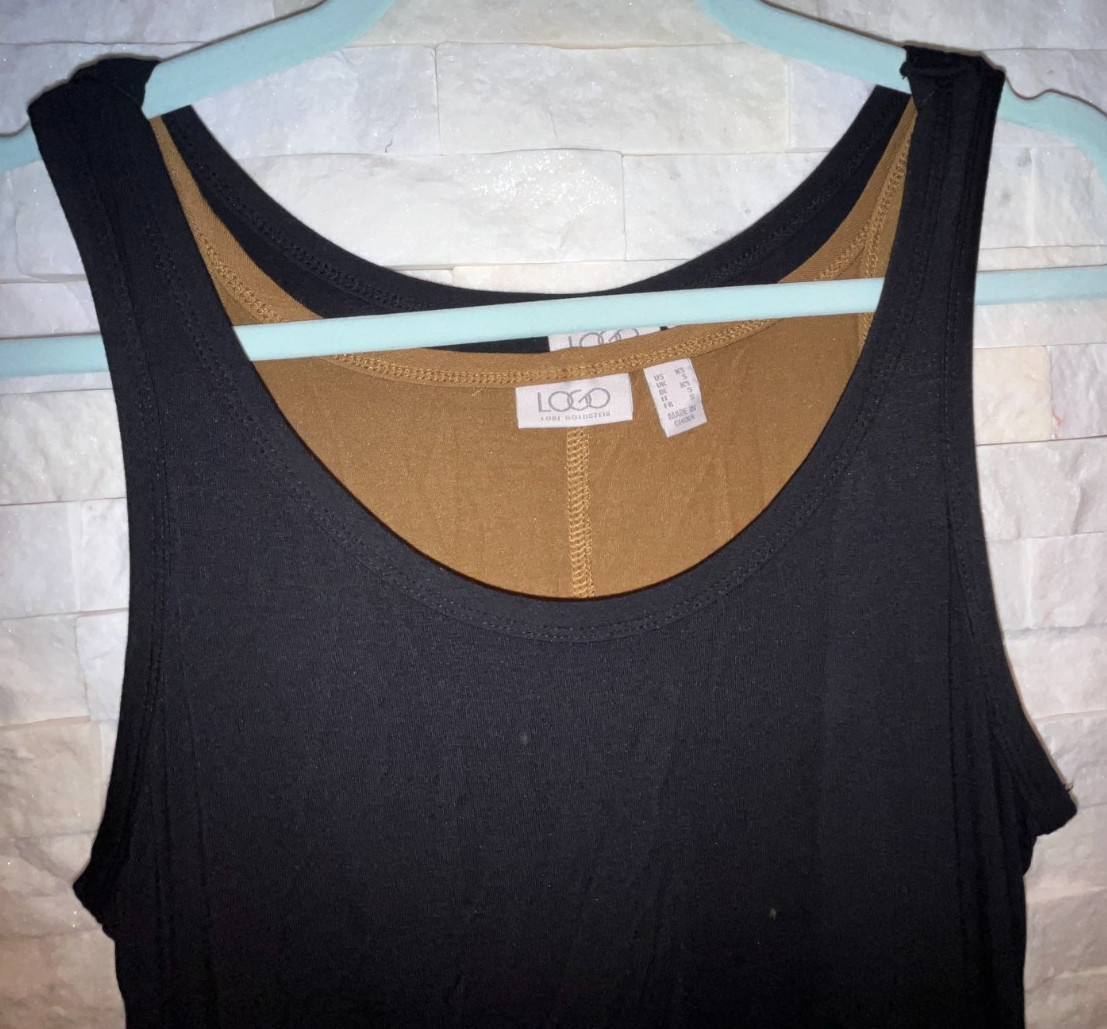 EUC Women’s LOGO Lori Goldstein Long Layered Tank Dress Black & Brown XS