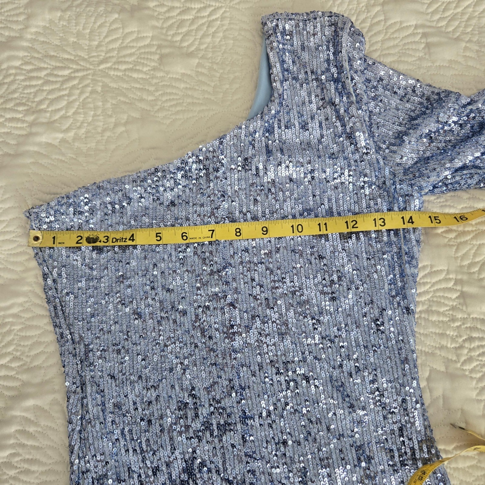 Nookie Womens One Shoulder Sequin Mini Dress Light Blue Long Sleeve Small