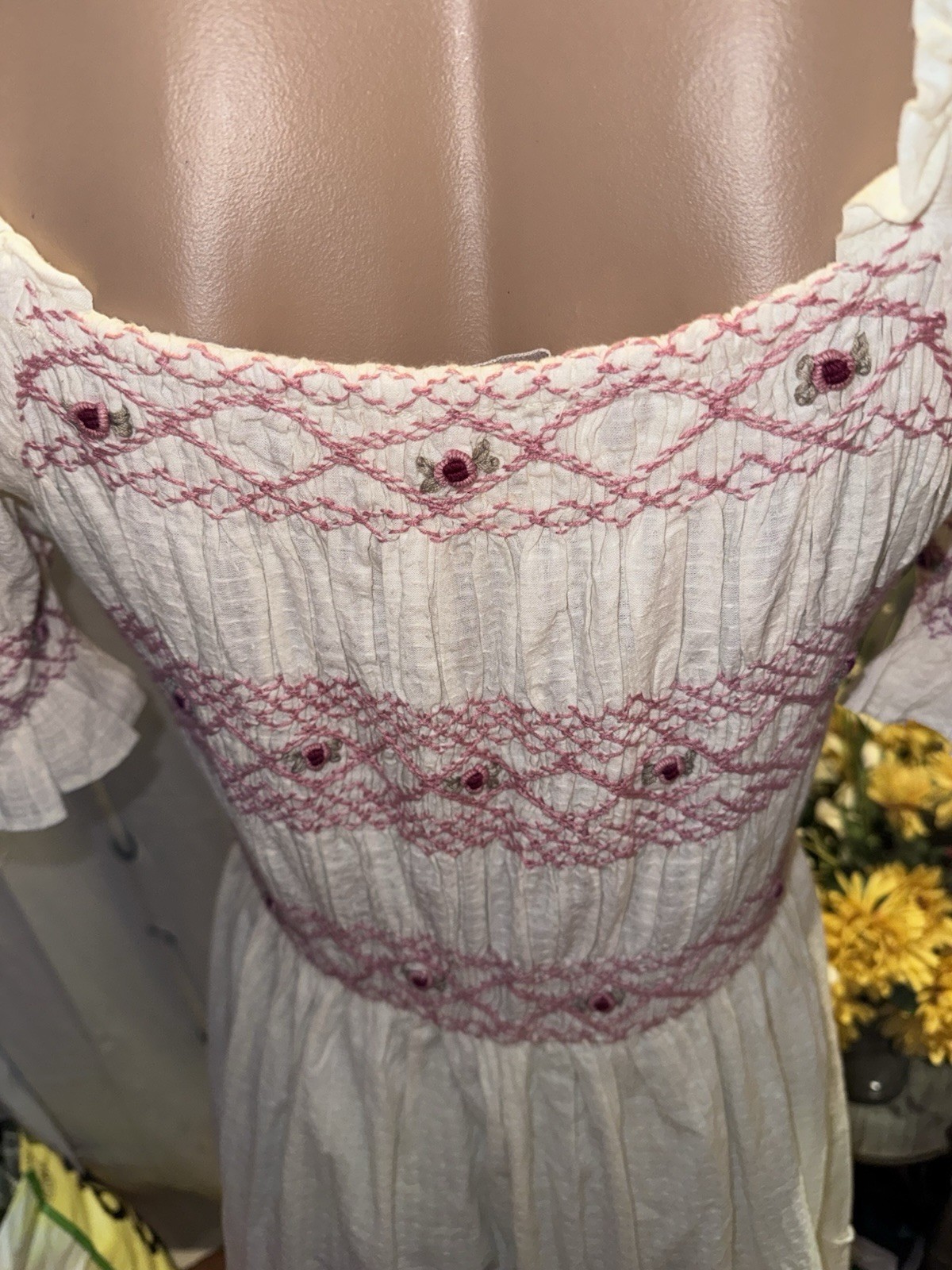 Ivy City Co. Embroidered Smocked Midi Dress Medium Ivory Romantic Cottagecore