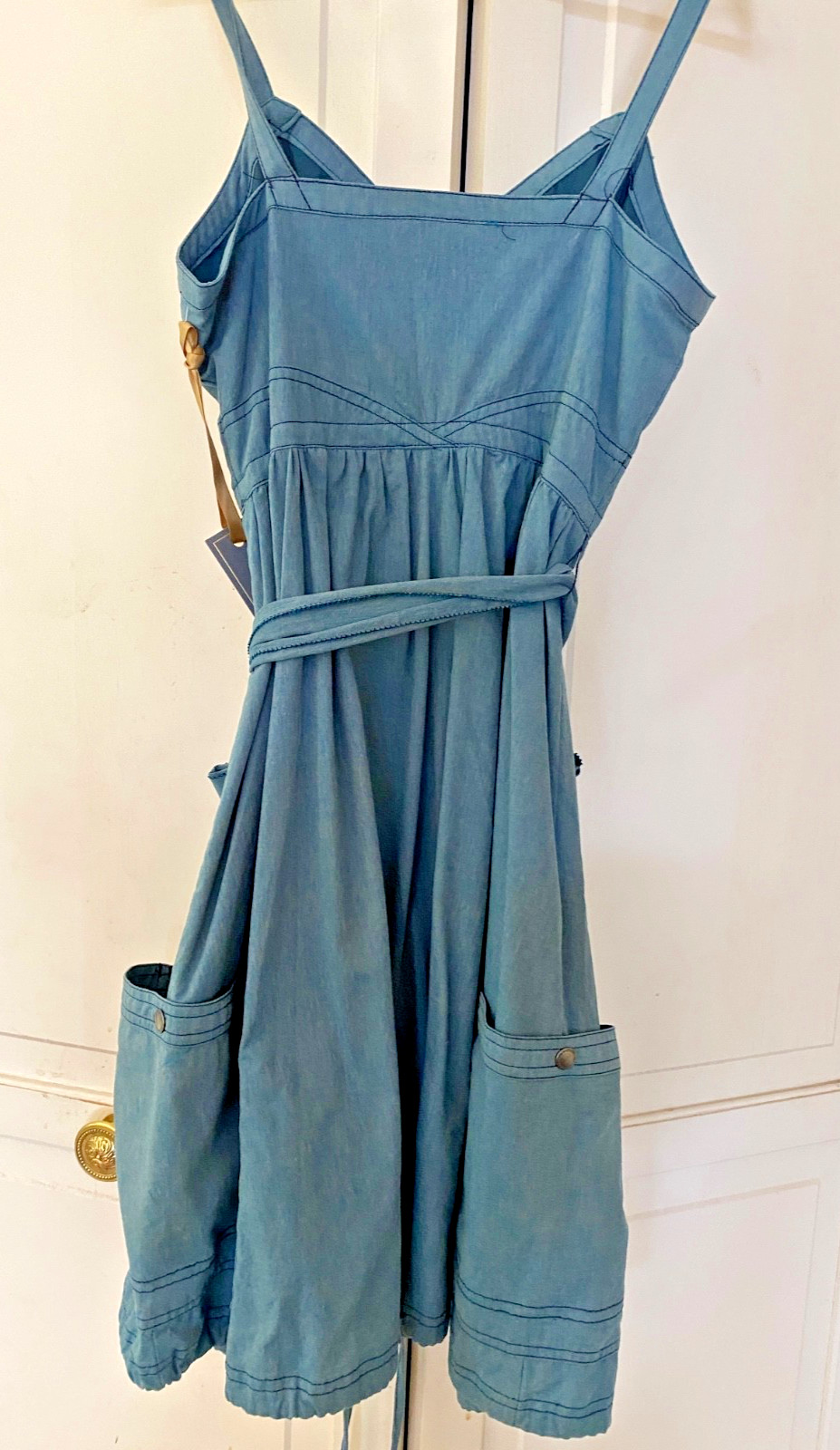 Zac Posen X Target Sleeveless V Neck Denim Chambray Dress Cargo Tie Waist Sz S