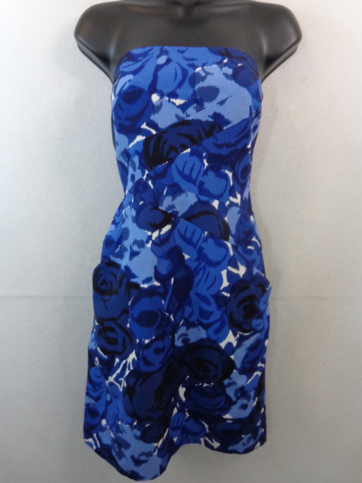 Ann Taylor Strapless Dress Women’s 4 Blue Floral Silk Blend Lined Back Slit