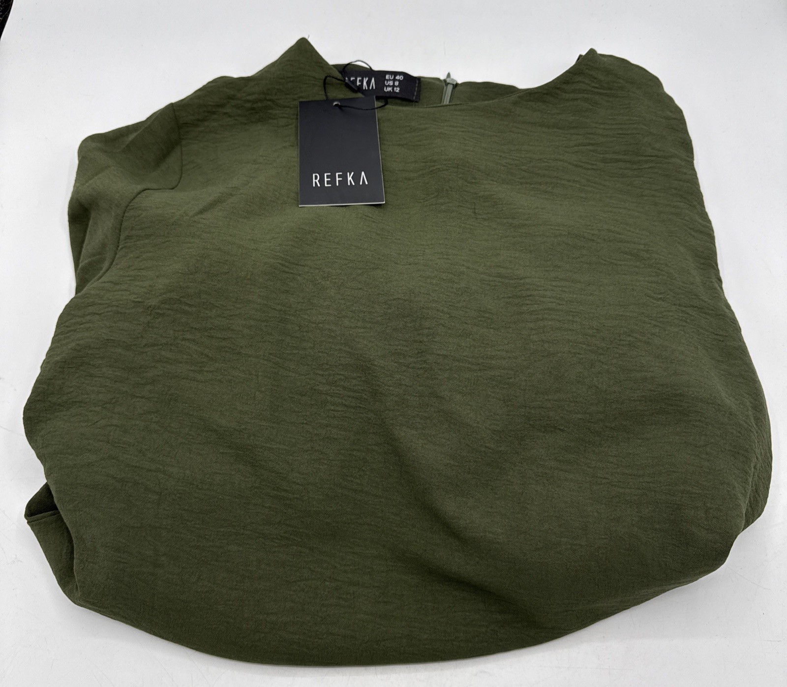 Modanisa Refka Side Tie Modest Dress Size 8 Khaki Green NWT Long Sleeve Flowy
