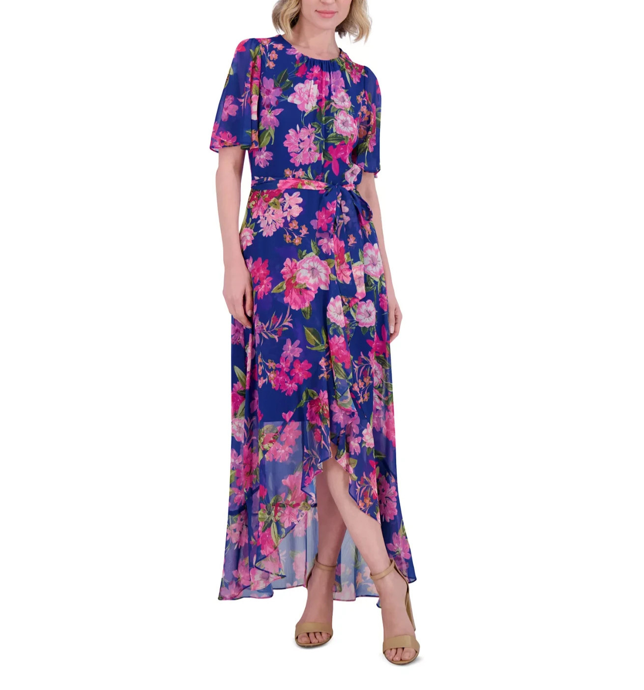Jessica Howard Women’s Floral-Print Belted Flutter-Sleeve Dress MSRP $139