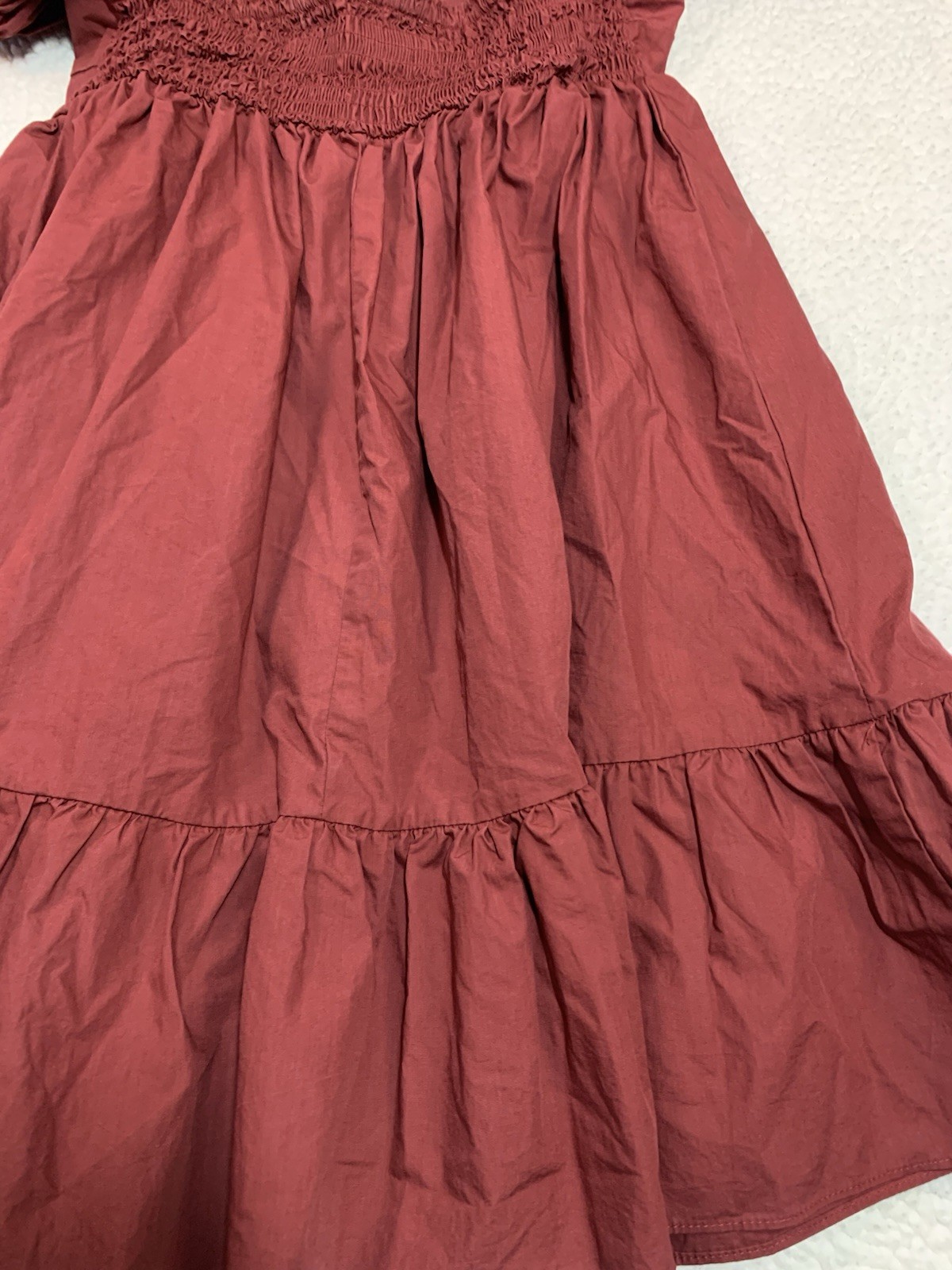 Olivaceous Red Smocked Puff Sleeve Babydoll mini Dress Women’s M forth of July