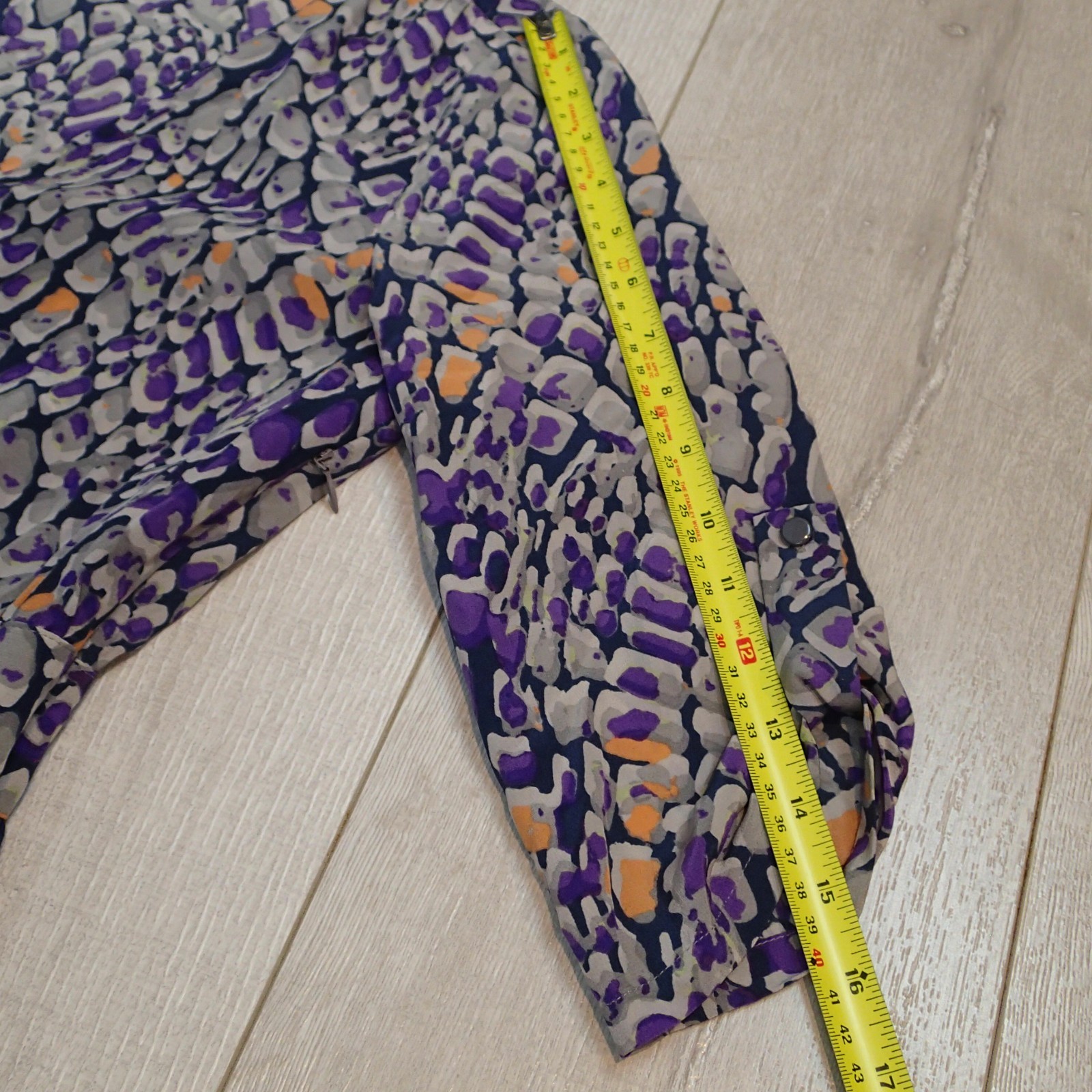 Presley Skye Dress xs Gray Purple Wrap Silk Roll Tab Sleeve v neck pockets