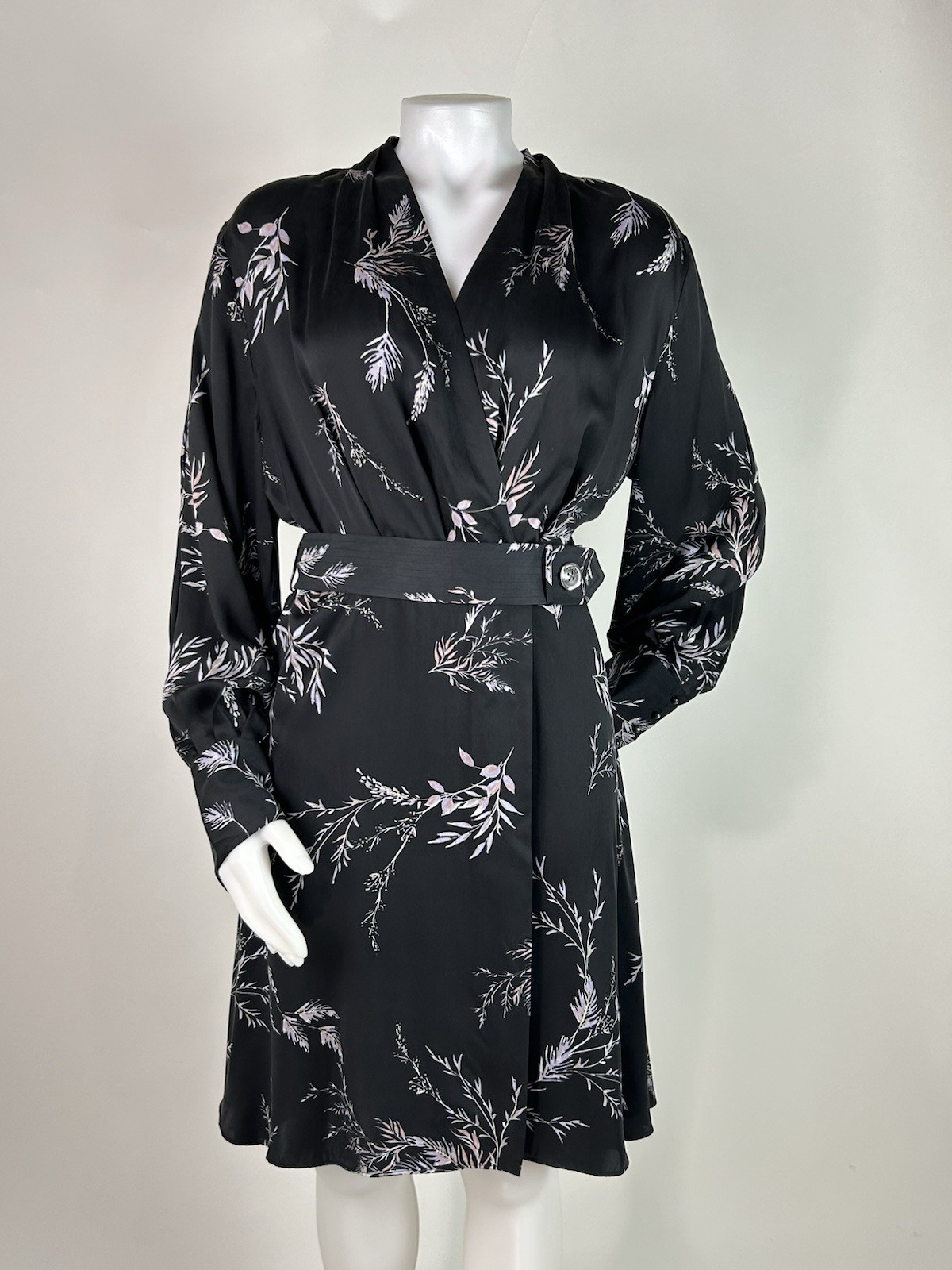 Equipment Size 12 Fanetta Floral Silk Blend Wrap Dress in True Black Belted