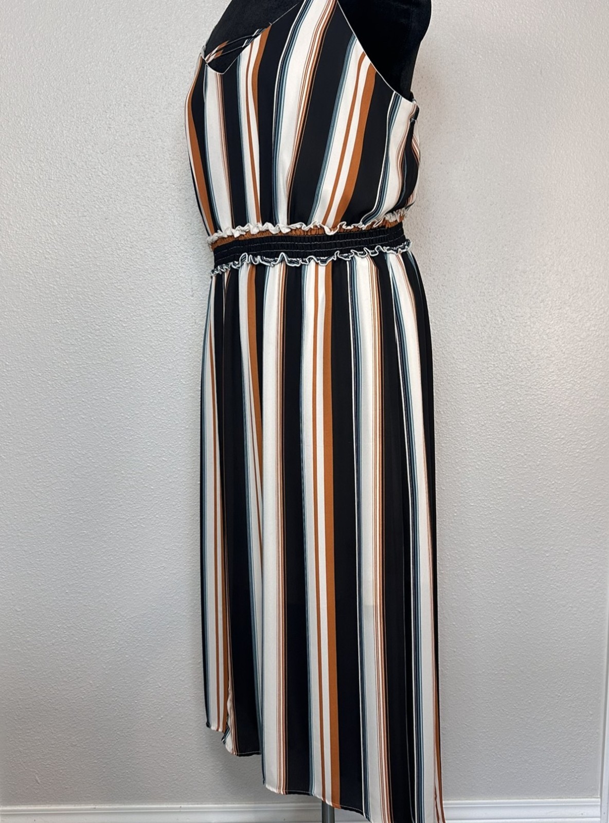 Maurices Striped Black/Orange/Blue/White High-Low Thin Strap Dress – Women’s XXL