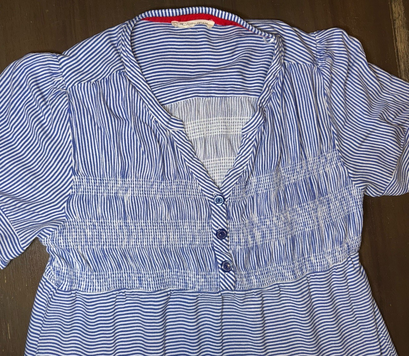 Cactus + Pearl Blue White Striped Tiered Midi Dress Women’s L (see Description)
