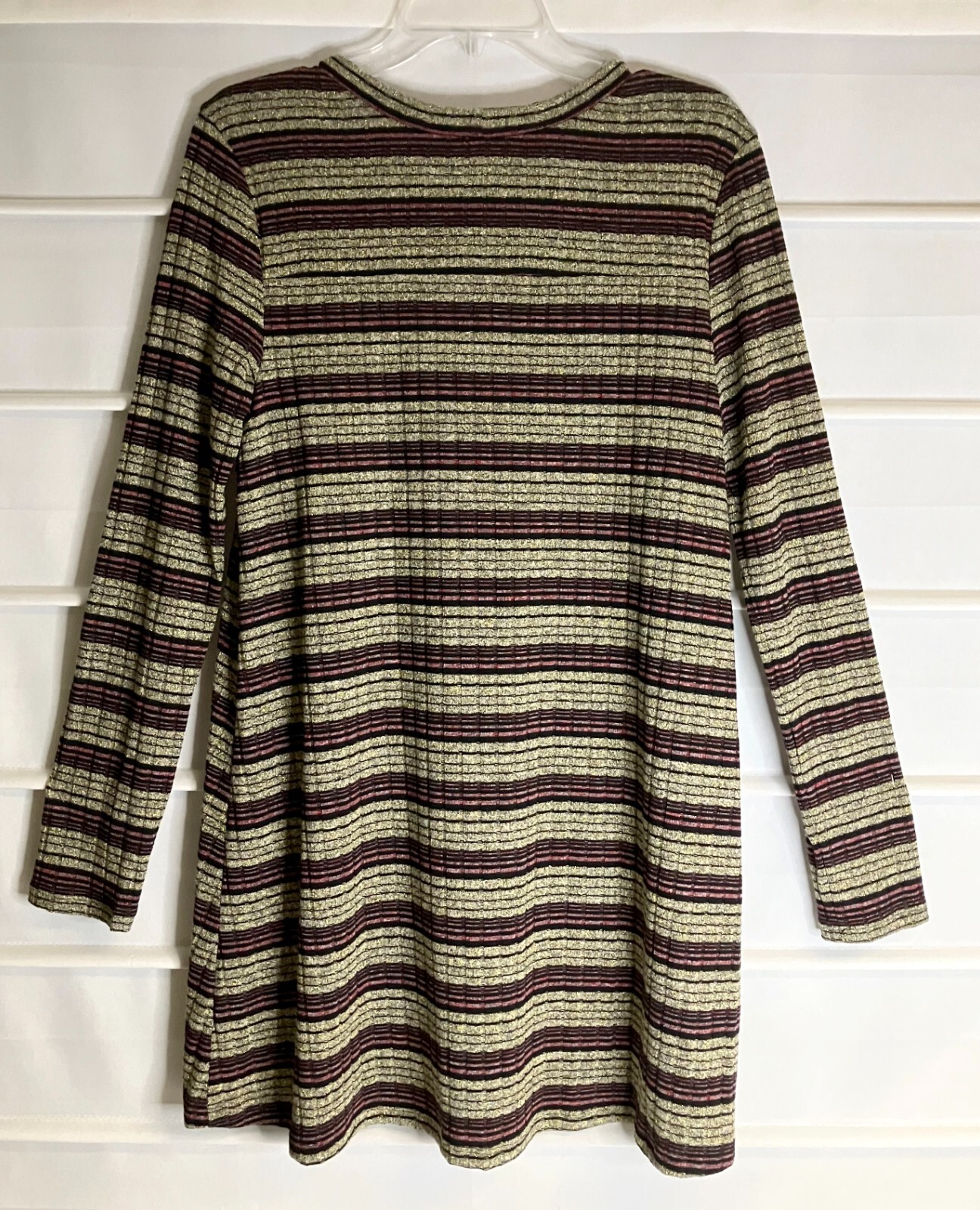 BCBGeneration Black Red Gold Metallic Striped LS Dress Medium NWTS!