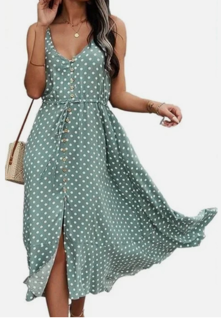 Brovave Blue and White Polka Dot Midi Slip Dress Women’s Size S