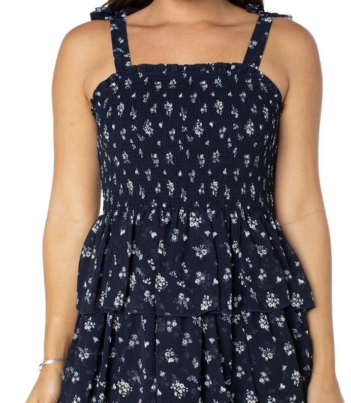 Celebrity Pink Junior’s Floral-print Chiffon Mini Dress-Navy Size-M