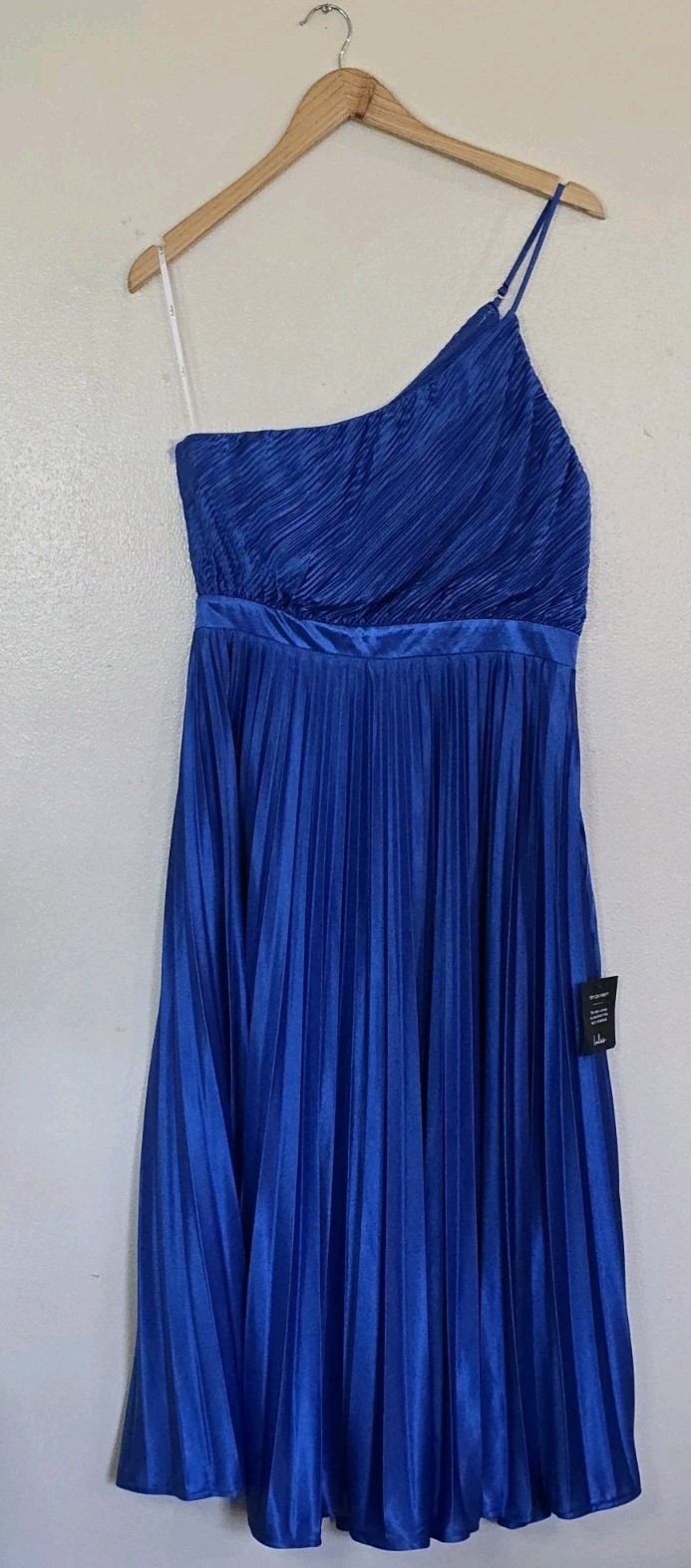 Lulus Alluring Marvel Royal Blue Satin Pleated One Shoulder Midi Dress Women’s L