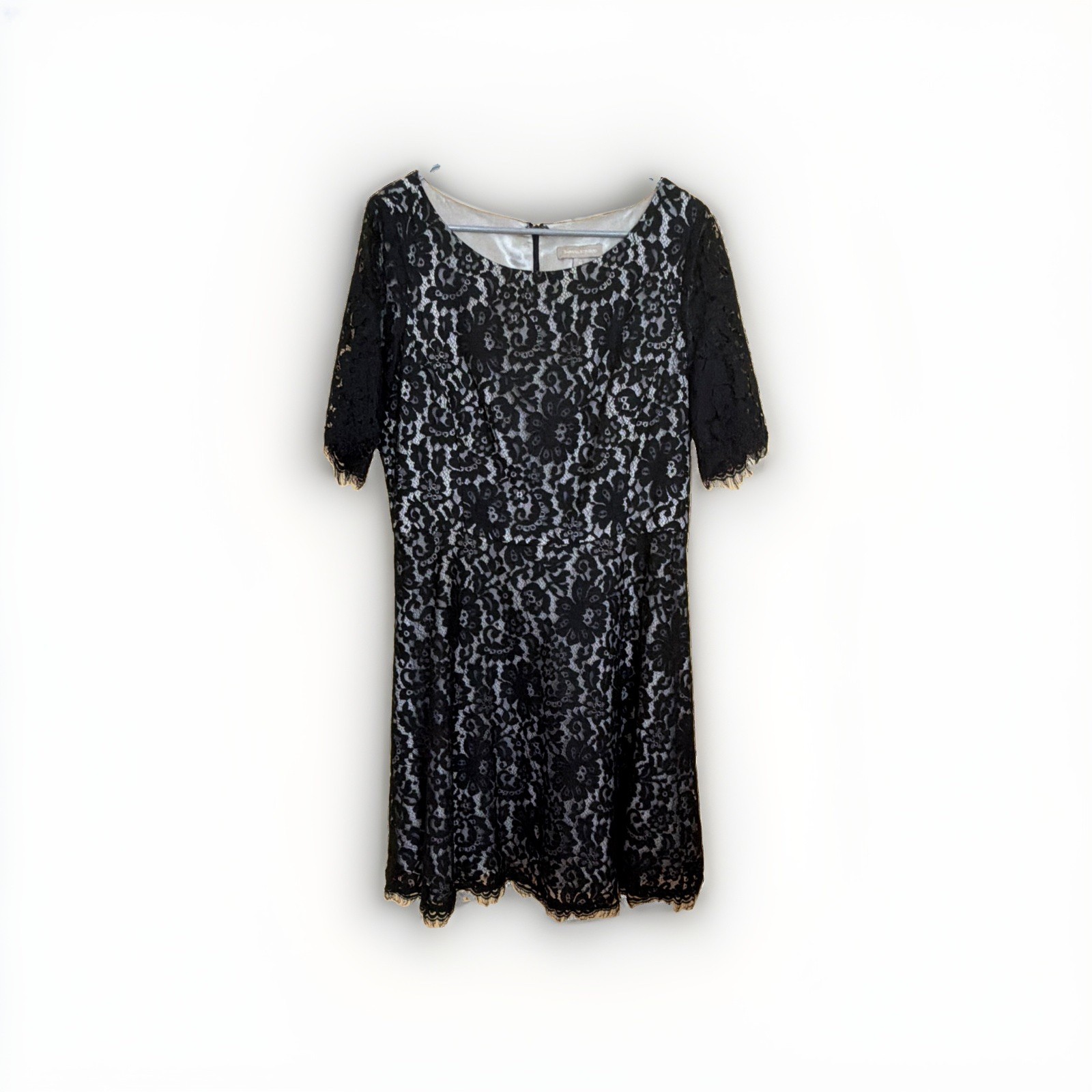 Banana Republic Black Floral Lace Lined A-Line Knee Dress Scoop Neck 14