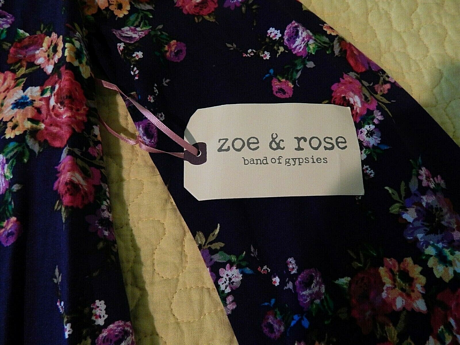 Zoe & Rose -Long Sleeve Boho Navy Floral Mini Dress Open Back Size Small – NWT