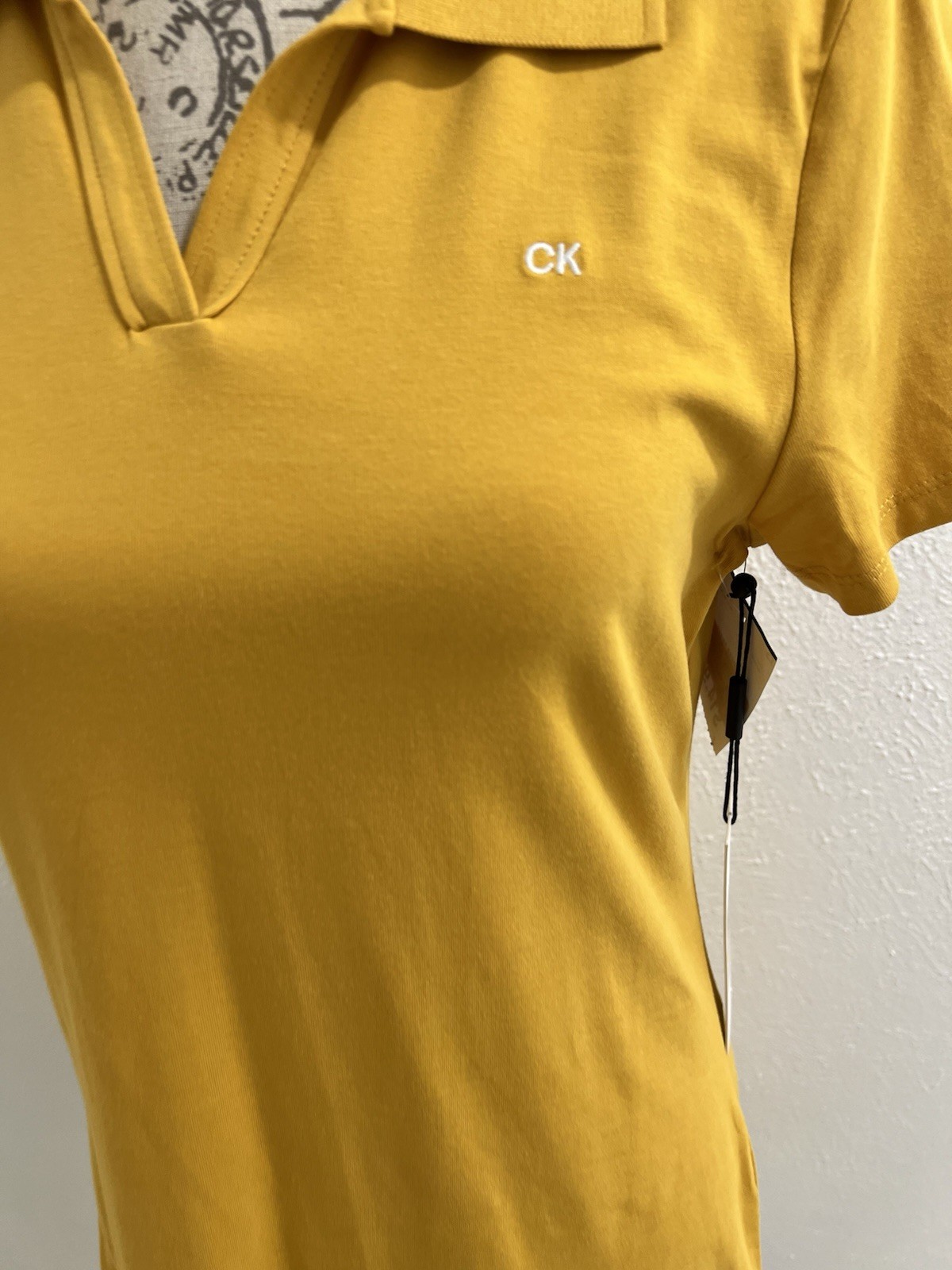 Calvin Klein Women’s Yellow Solid Collared Piqué Stretch Polo T-Shirt Dress S