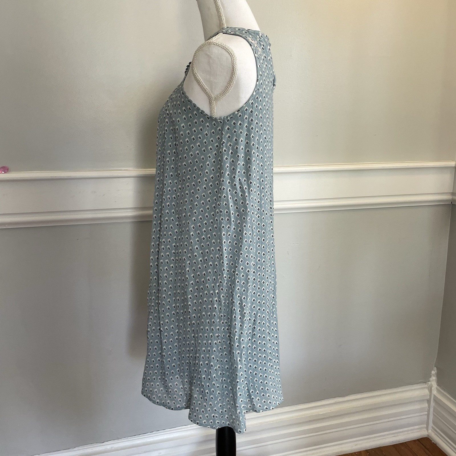 Naif Blue Summer Dress Size Small Geometric Pattern Sleeveless Shift SEE PICS