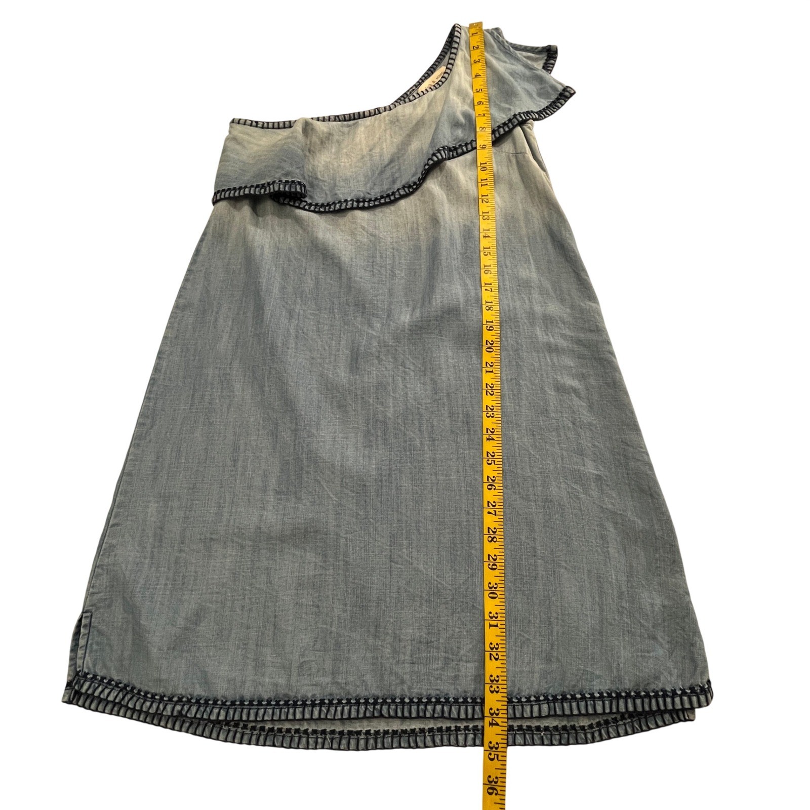Cloth & Stone Chambray One Shoulder Dress Ruffle Women S Blue Shift Boho Coastal