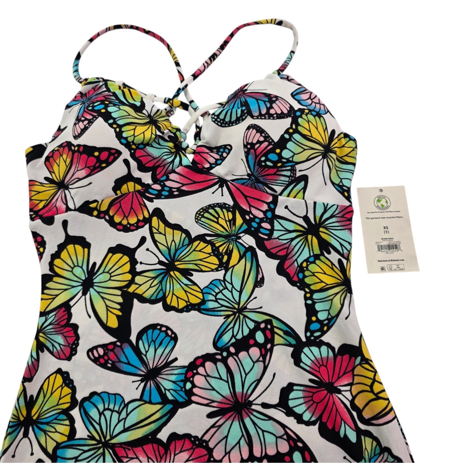 No Boundaries Midi Multi-Color Butterfly Print Adjustable Strap Dress – Various