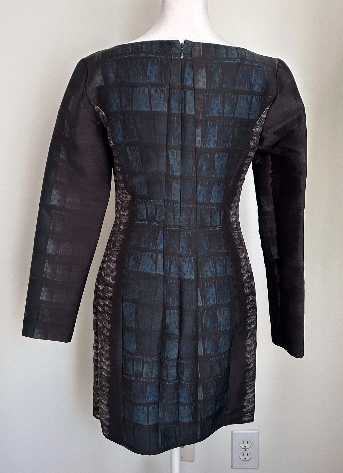 Cédric Charlier Sheath Long Sleeve Dress, Laine Wool Blend, Reptile Print, Sz 6