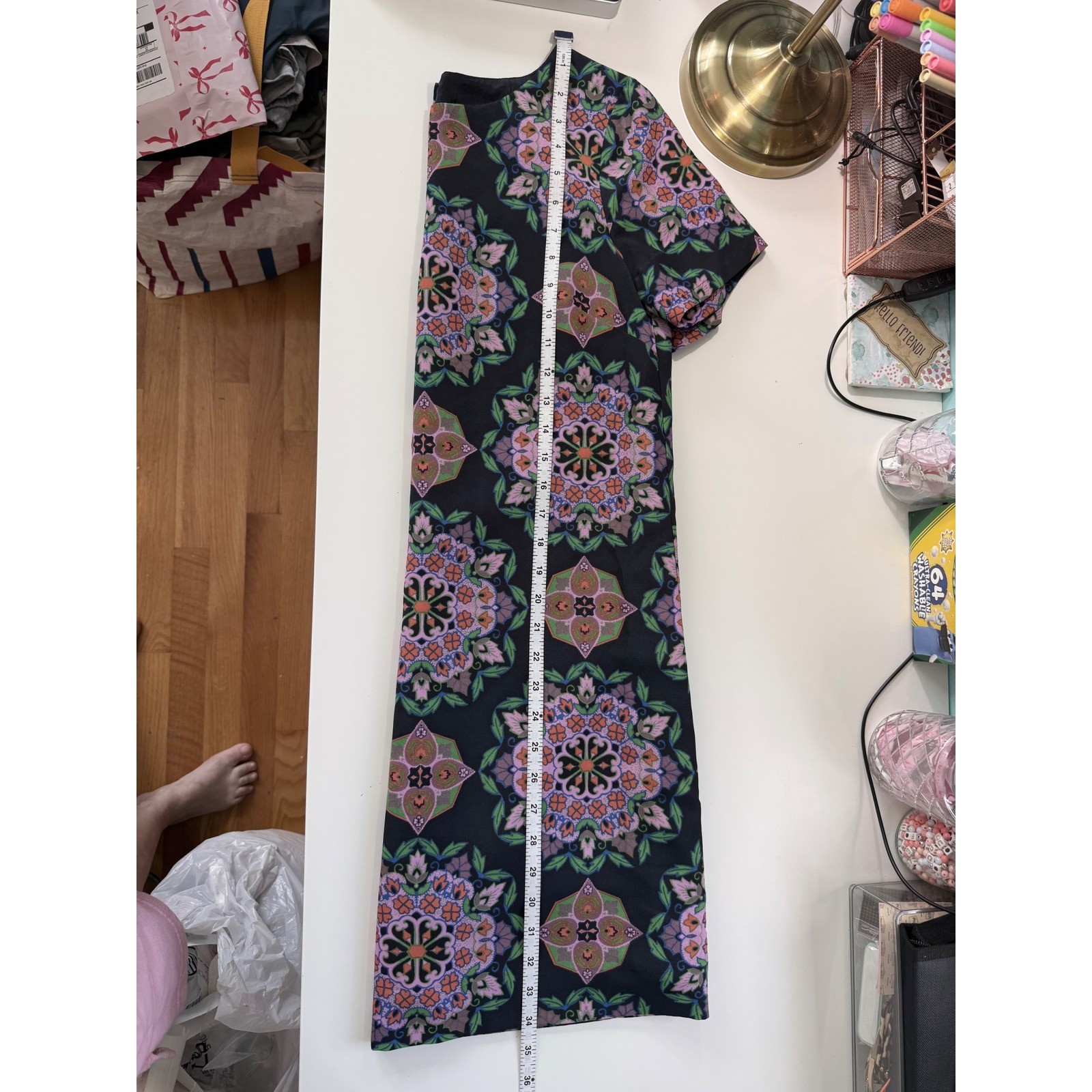 J.Crew Kaleidoscope Mandala Print Shift Dress Black Pink Green Women 2 Short Slv