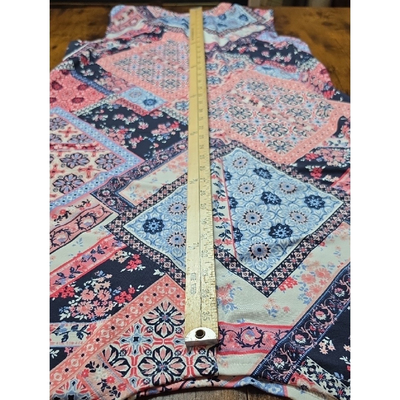 NINA LEONARD | Patchwork Bandana Handkerchief Hem Stretchy Tie Neck Dress | XL