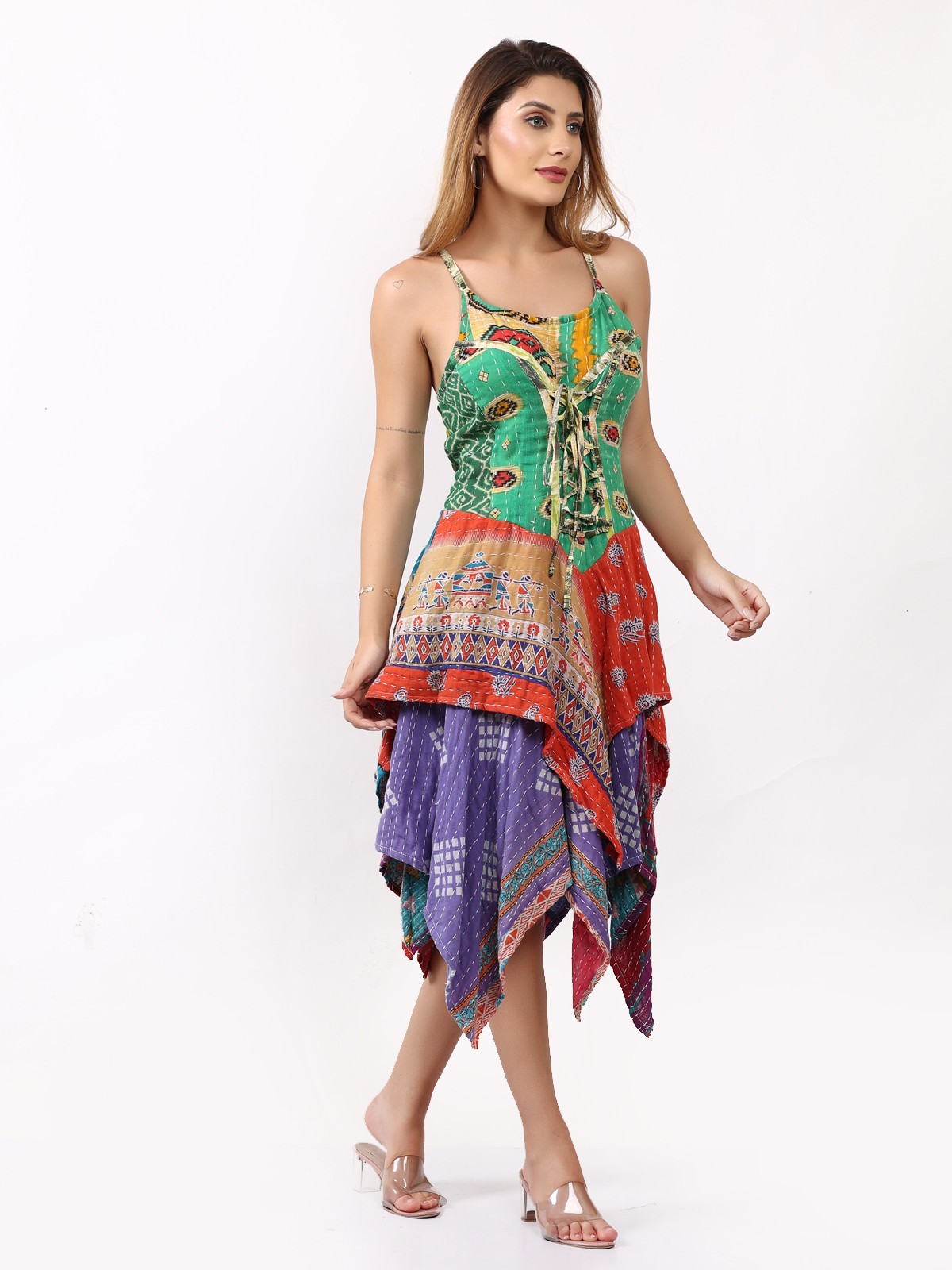 Women Spaghetti strap Patch Fit & Flare handkerchief hem Dress Wholesale Mix Lot
