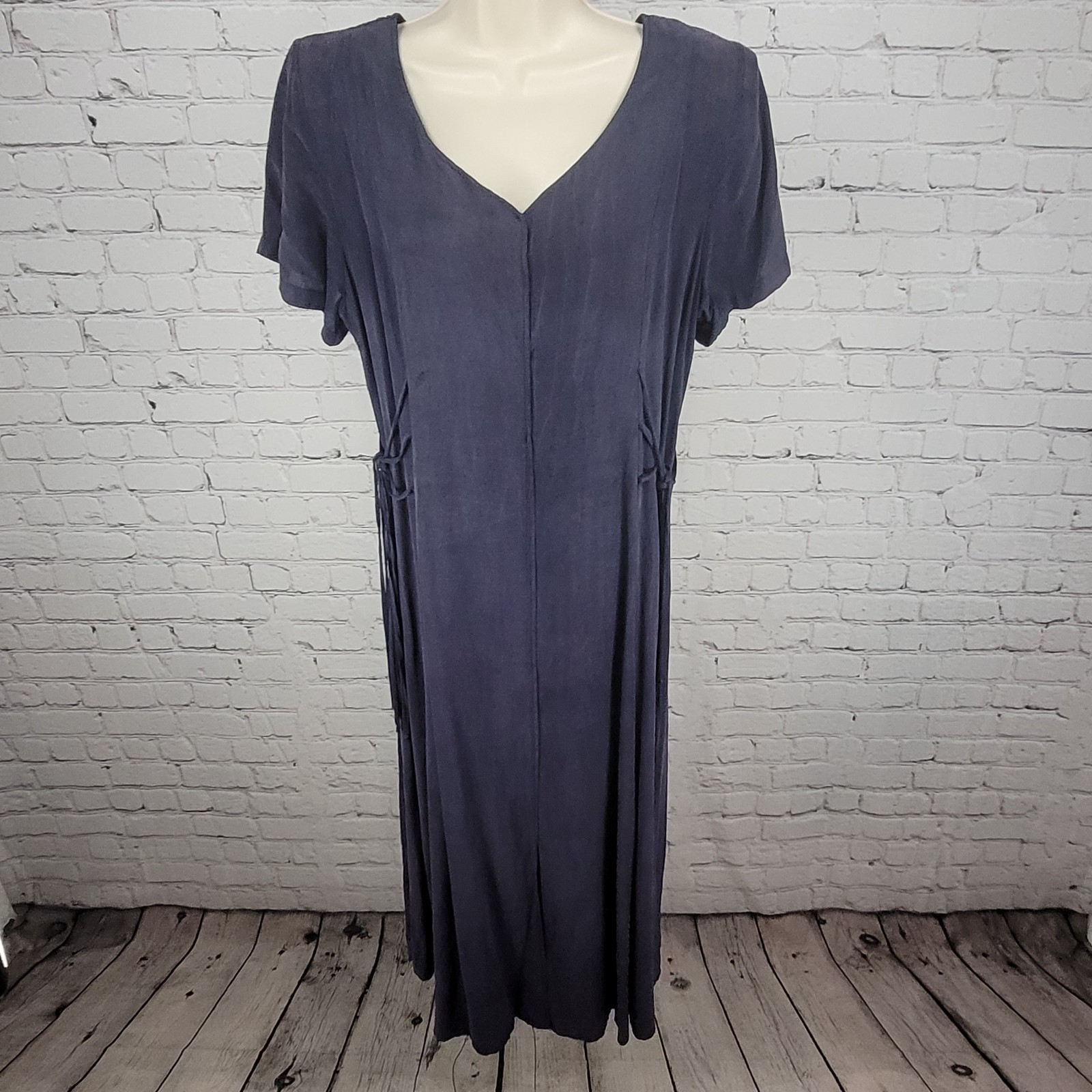 VTG Dorin Frankfurt Blue Purple Silky Short Sleeve Slit Midi Dress Israel Size 2