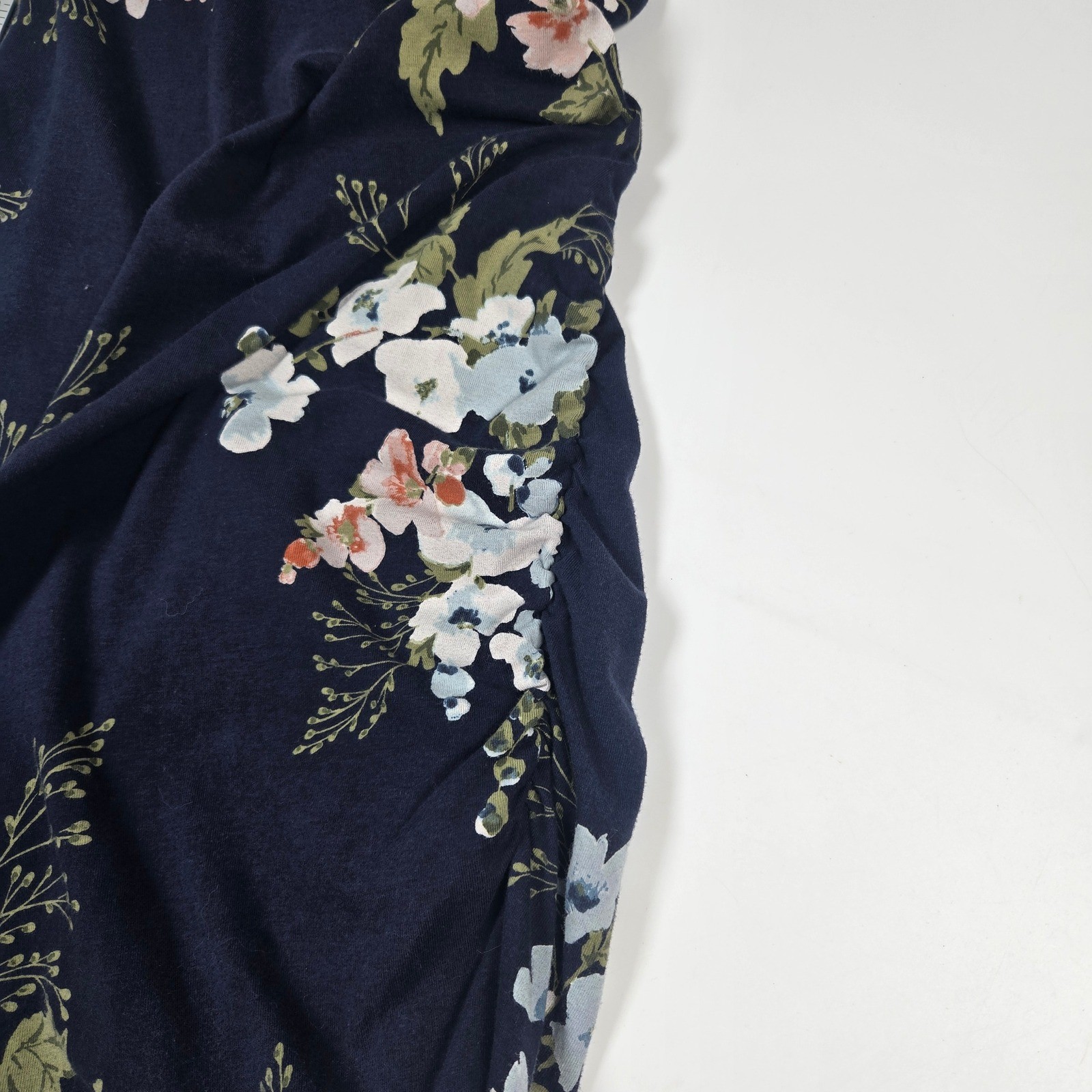 Isabel Maternity by Ingrid & Isabel Navy Blue Floral Ruched Midi Dress Small