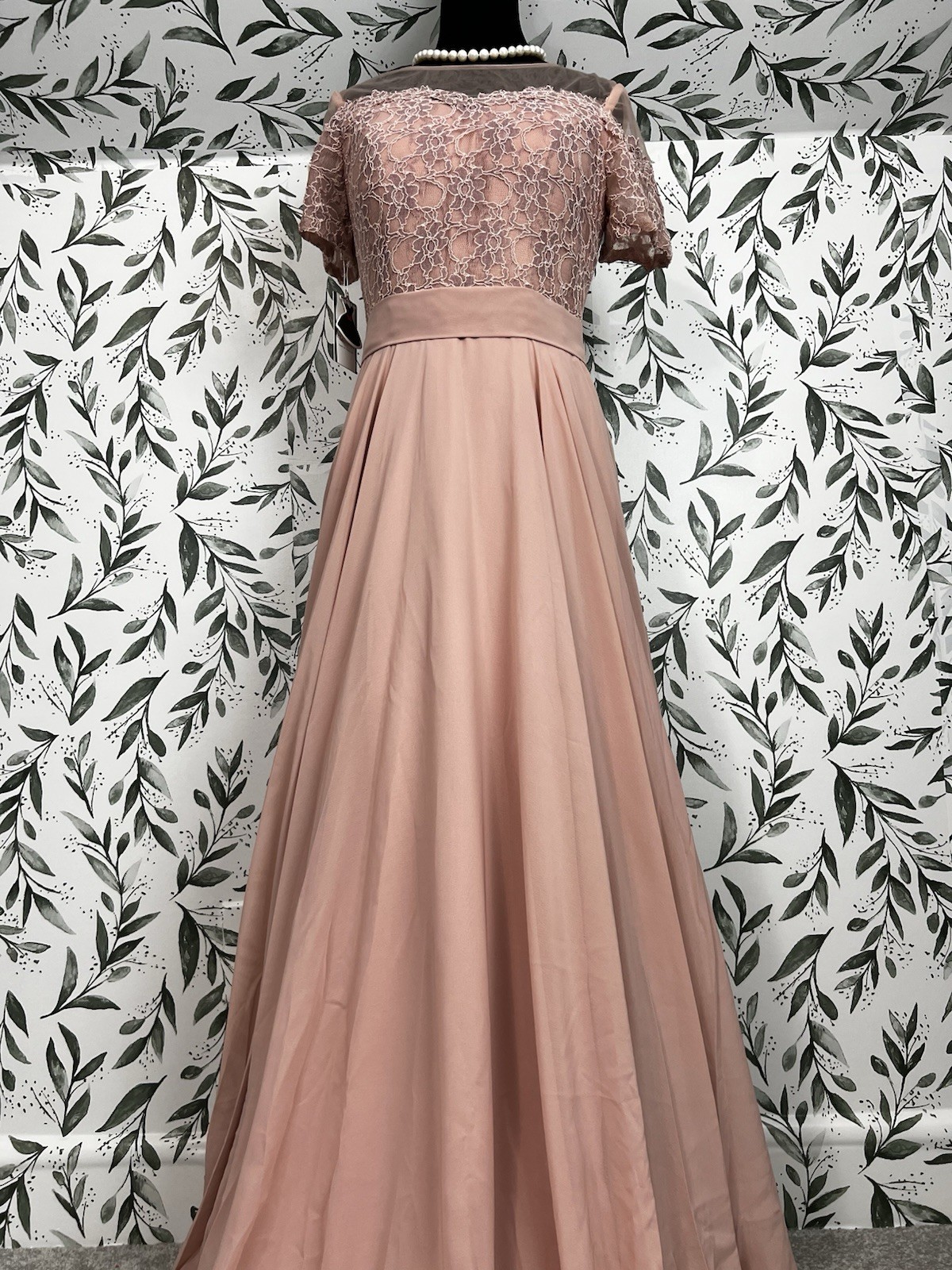 Elegant Blush Pink Lace Evening Gown Prom wedding Guest Sz S 6 NWT Bridesmaid #E