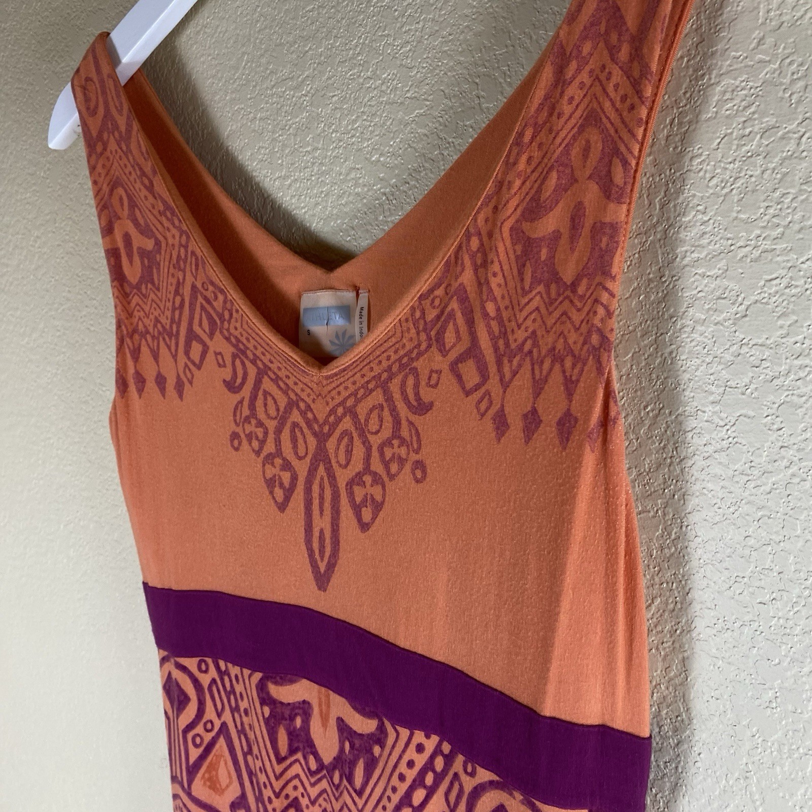 Athleta Orange and Purple Tribal Print Size Small Pullover Stretch Sun Dress