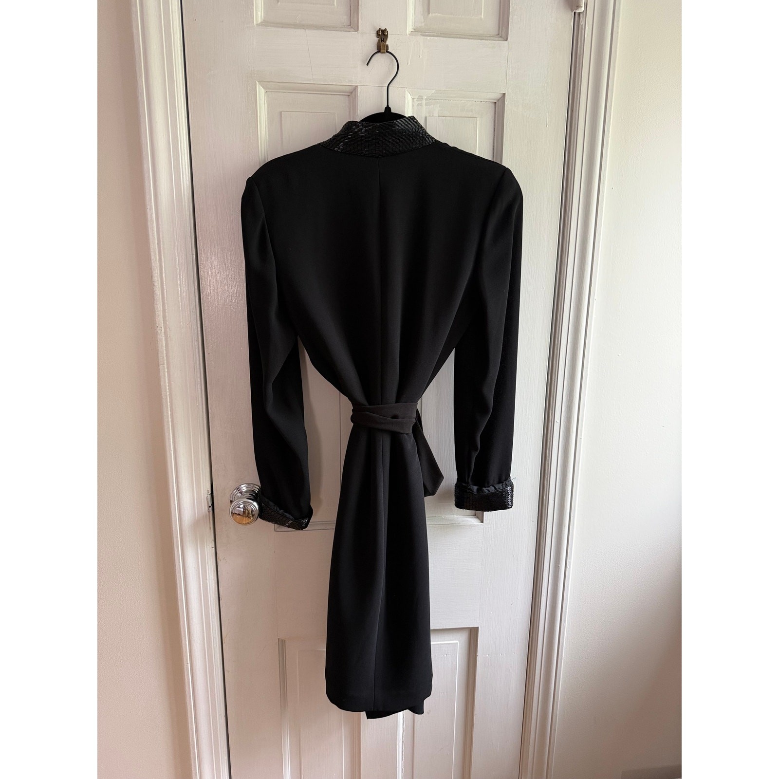Dana Buchman Black Wrap Dress Size 4 NWT Sequin Collar & Cuffs Evening Cocktail