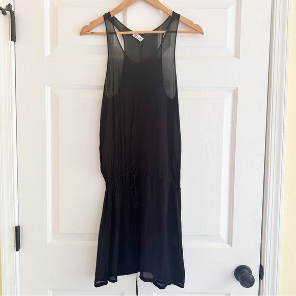 La Causa Sheer Slip Midi Dress Black Drawstring Waist Size Small Goth Boho