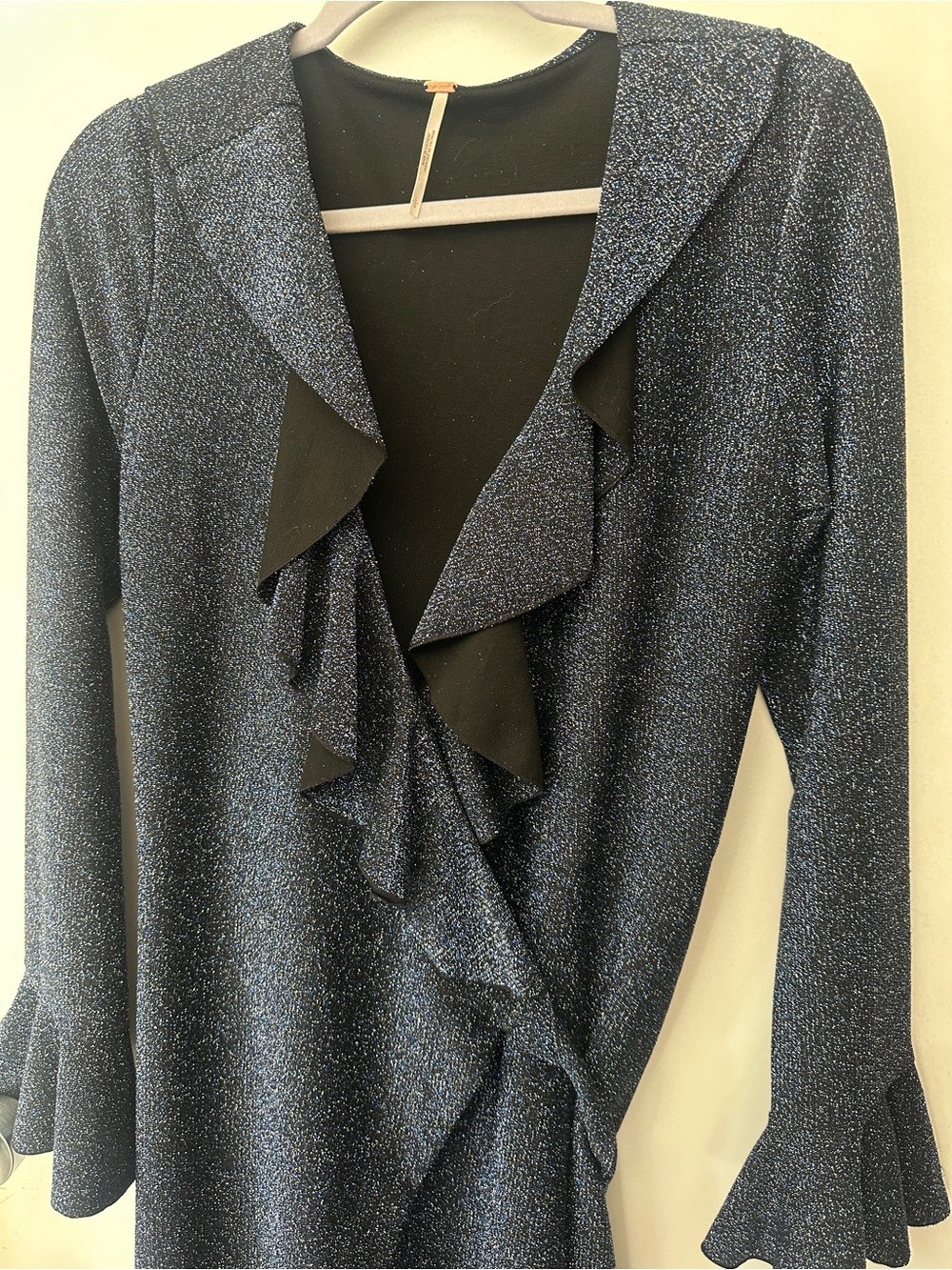 Free People One More Time Lurex Wrap Dress Large Glitter Ruffle Midi Dress Long