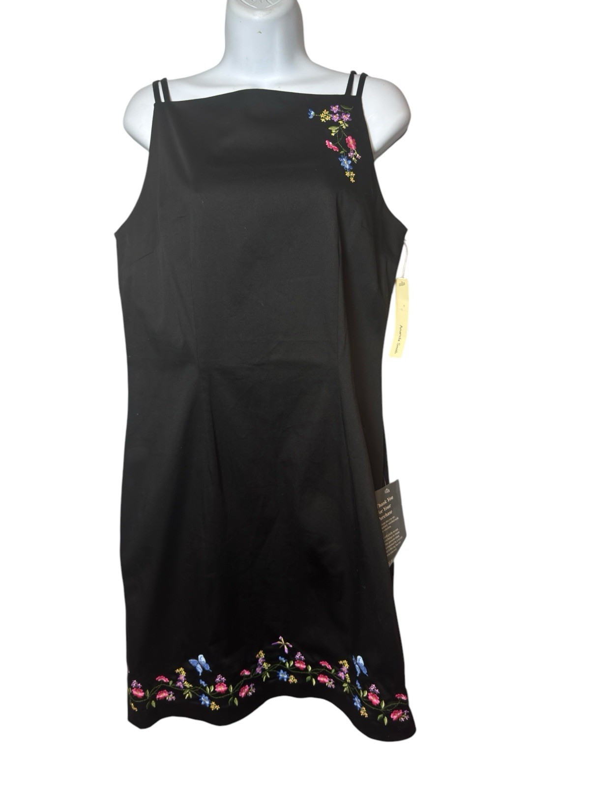 Amanda Smith Size 12 Black Floral Embroidered Dress Vacation Wedding Nwts