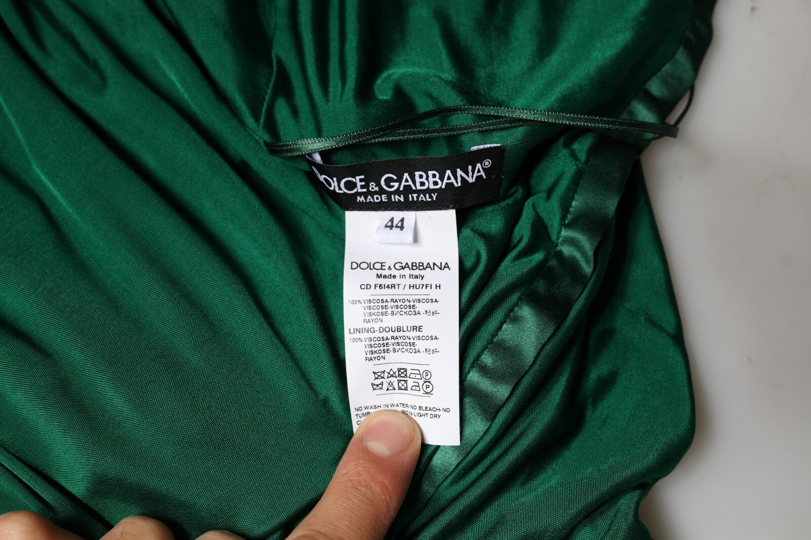 DOLCE & GABBANA Dress Dark Green Viscose Long Sleeve Midi IT46 / US12/XL 2180usd