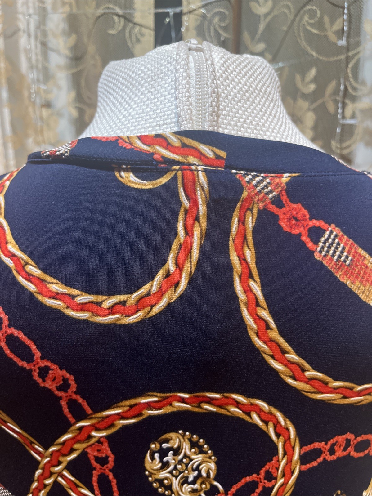 Apt 9 Womens Sz M Navy Chain Print Sleeveless Shift Dress Stretch Nautical