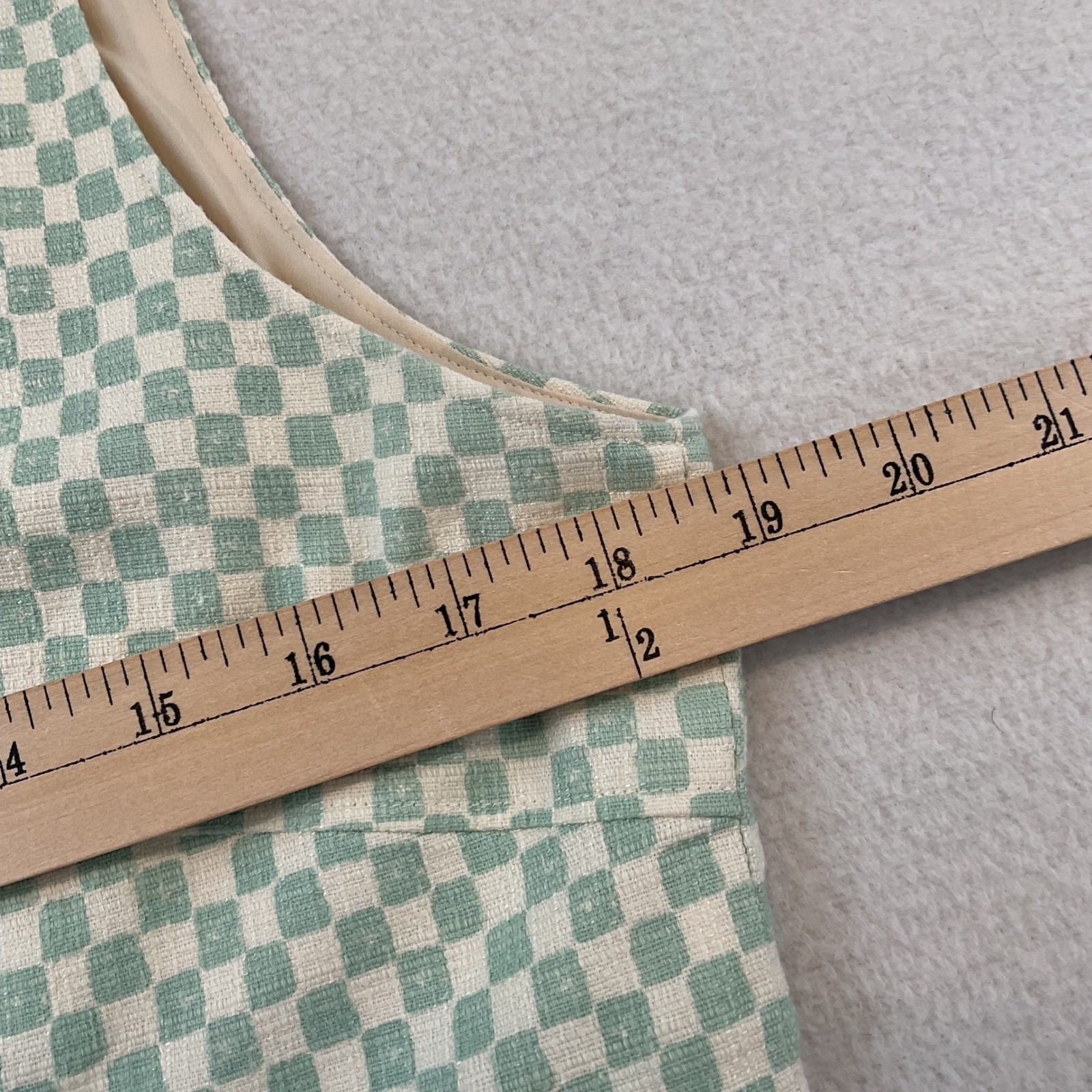 Fossil Womens Sage Green Checkered Sleeveless Shift Dress Size L Cotton Blend