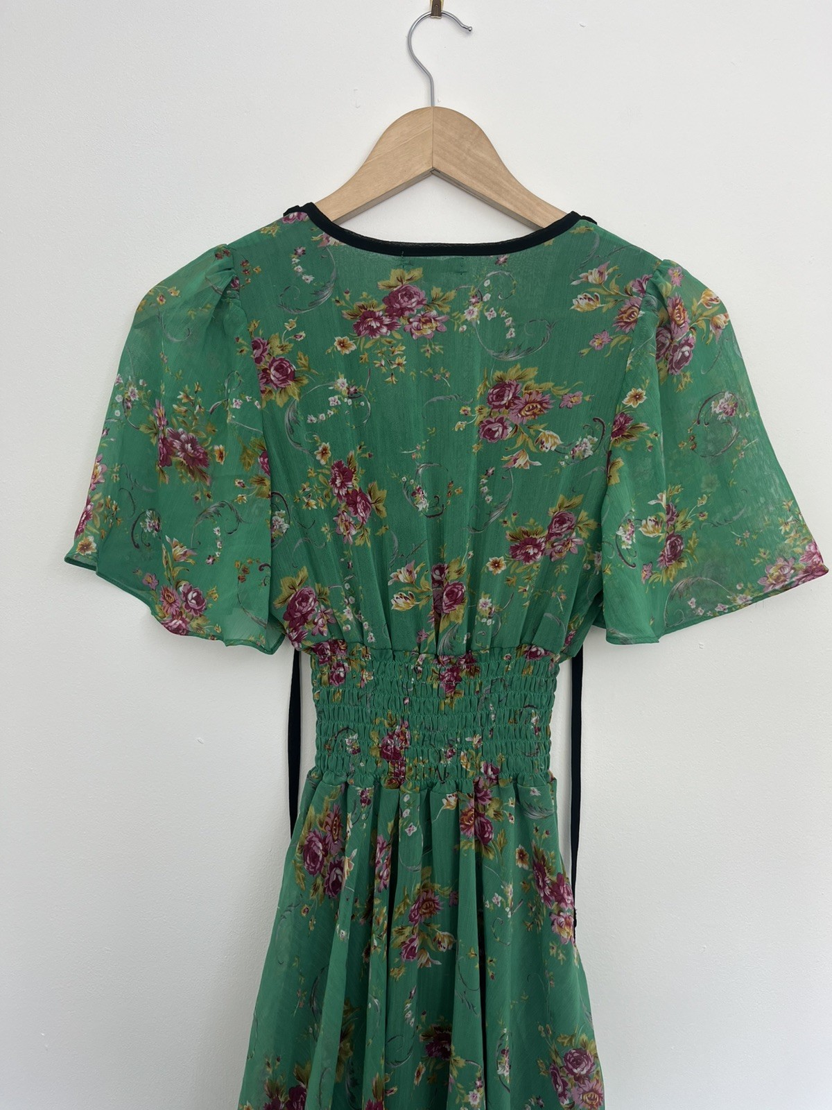 Jarlo Green Floral Elasticated Mini Dress Summer Tassels Ruffles New S/M