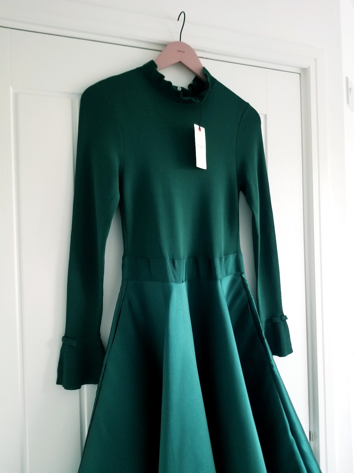 Ted Baker Zadi Midi Dress Knitted Bodice Green Long Sleeve Size 4 UK 14 BNWT