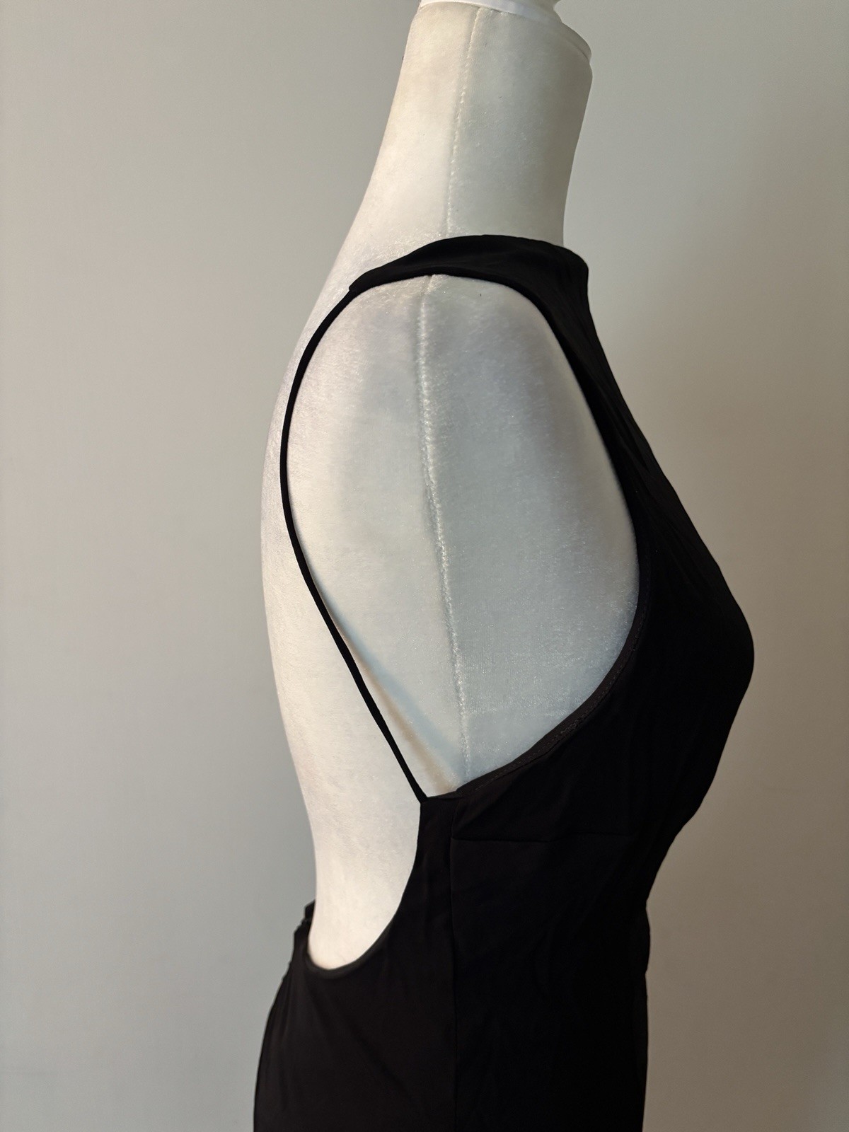Maria Bianca Nero Black Solid Boat Neck Backless Ruched Bodycon Midi Dress S