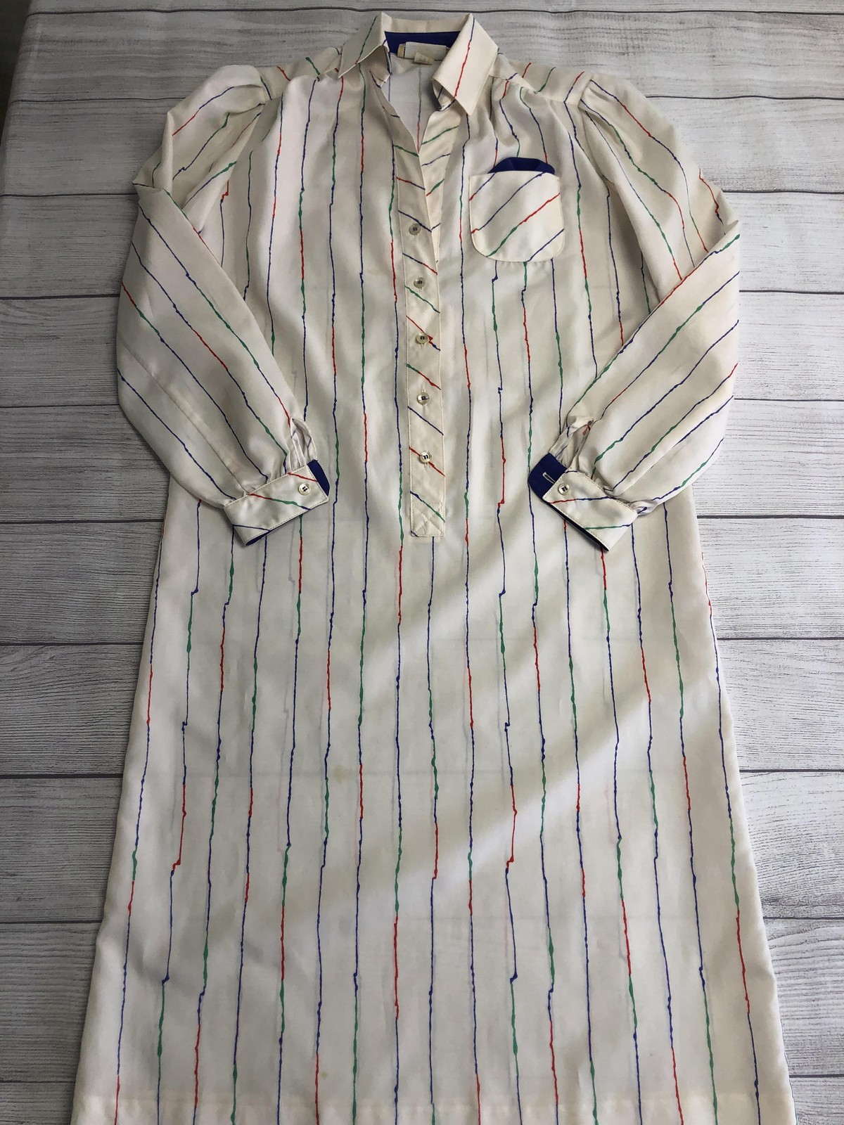 VINTAGE Schrader Sport Shirt Dress Womens Petite Medium Striped Made USA 80s