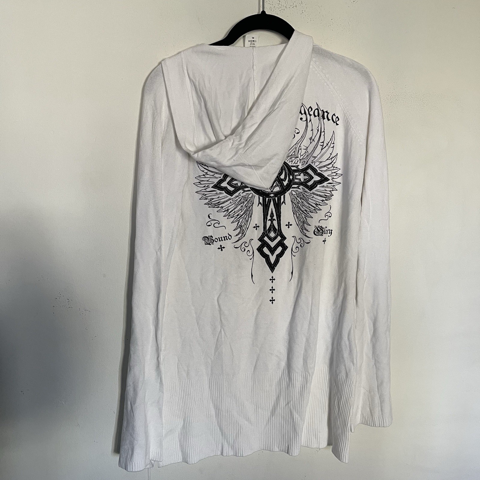Affliction Live Fast Womens XL White Hooded Sweater Dress Cross New Y2K T9