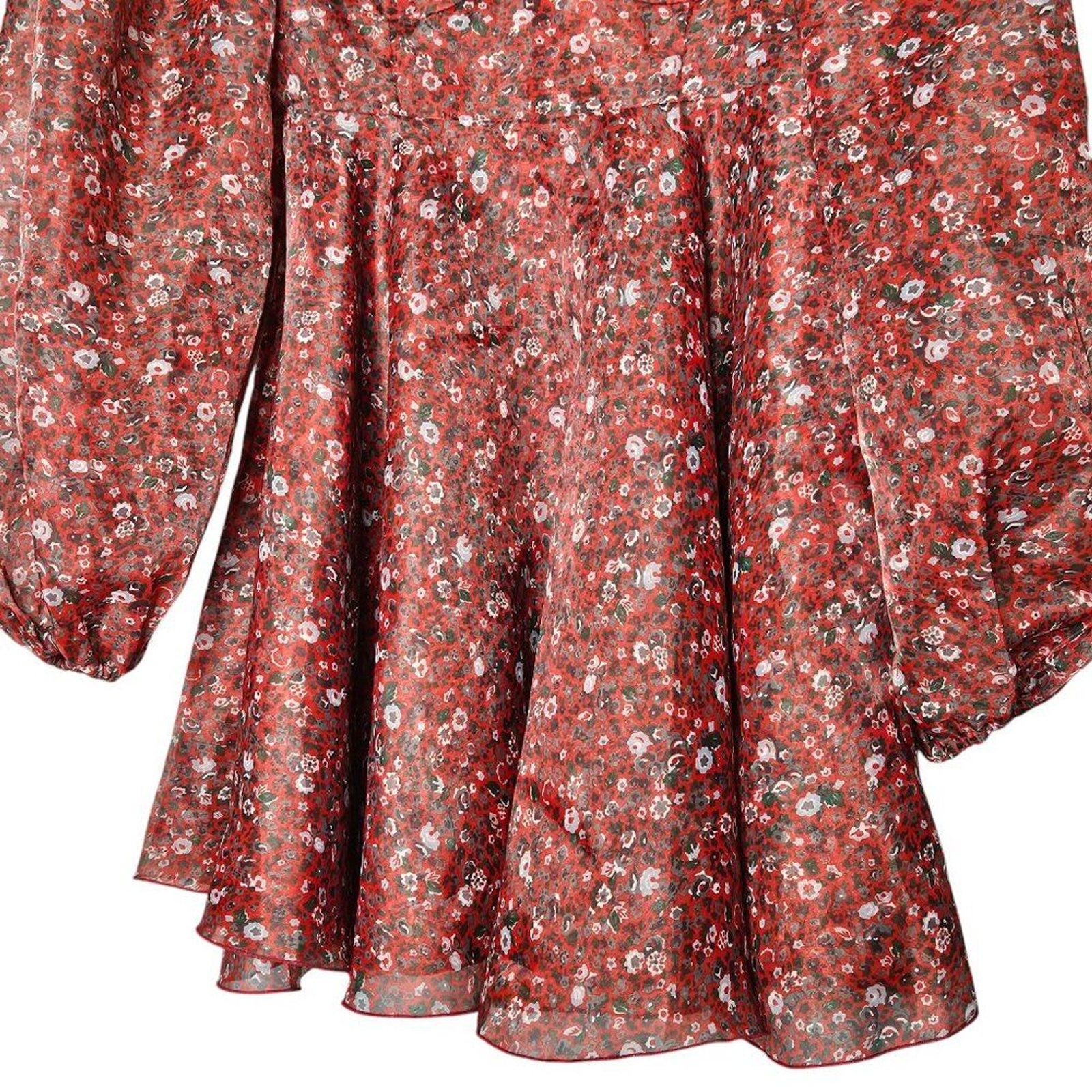 Selkie Princess Crimson Darling Red Floral Puff Sleeve Organza Mini Dress Size S