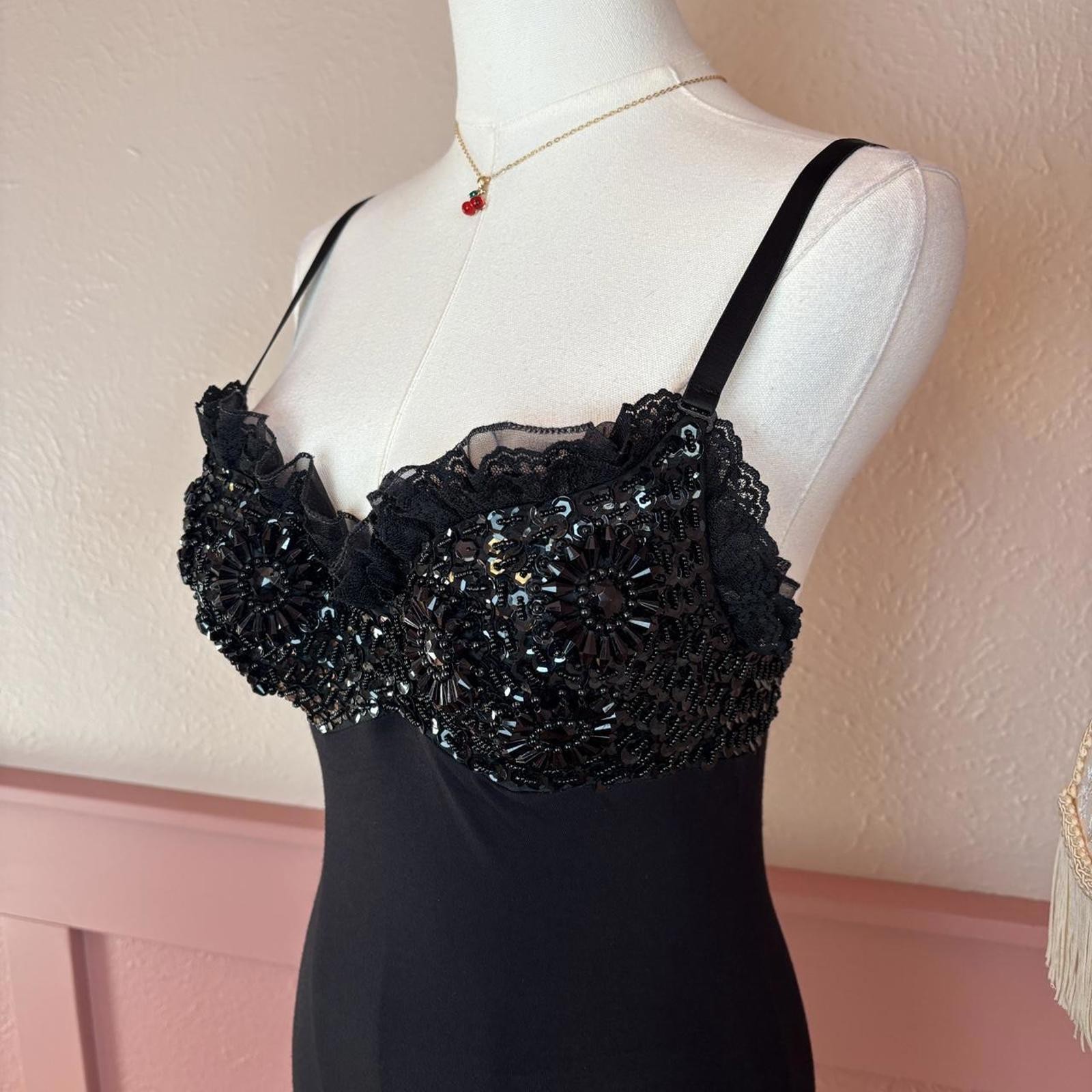 fairy beaded ruffle embellished black bodycon dress