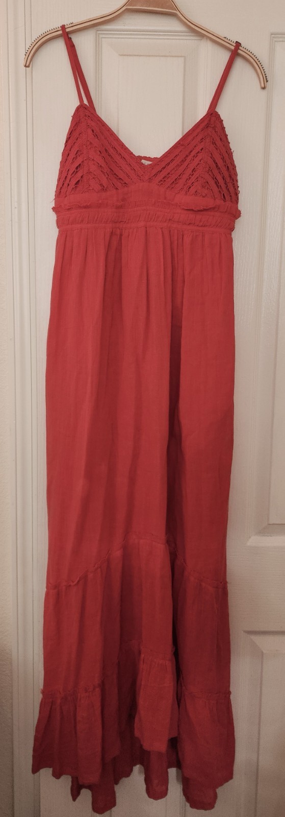 Billabong dusty Red Boho Maxi Dress L 100% Cotton Lined Beach Summer Made India