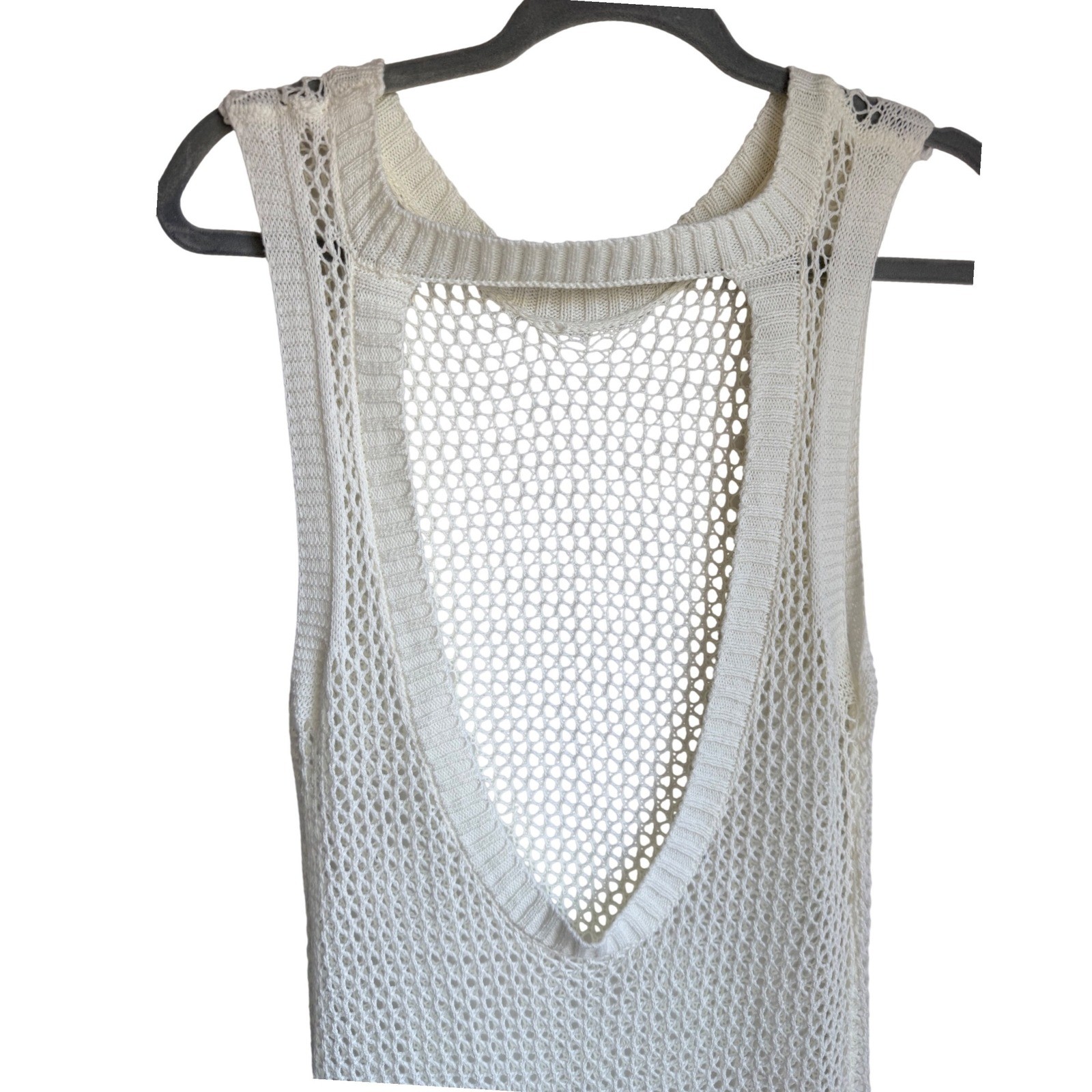 Open Back Crochet Maxi Dress Womens S Ivory Boho Sleeveless Beachwear Resort