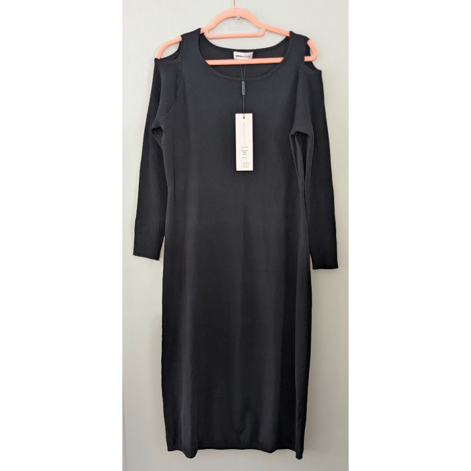 Anna Scholz Cold Shoulder Stretchy Midi Dress Black Size 1 US 10-12 NWT