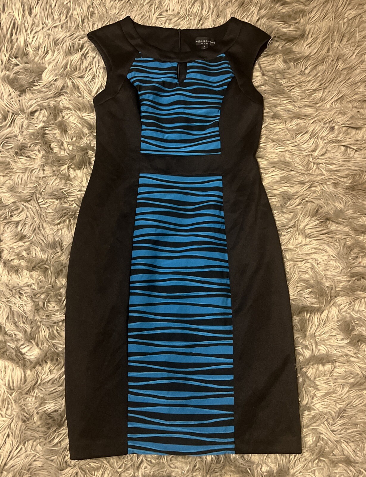 CONNECTED APPAREL Women’s Black And Turquoise Cap Sleeve Above Knee Fit Dress 6