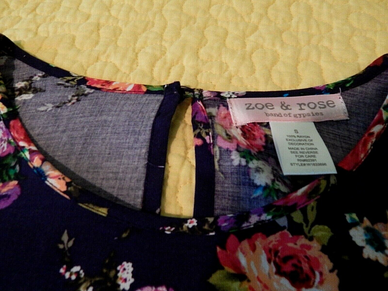 Zoe & Rose -Long Sleeve Boho Navy Floral Mini Dress Open Back Size Small – NWT