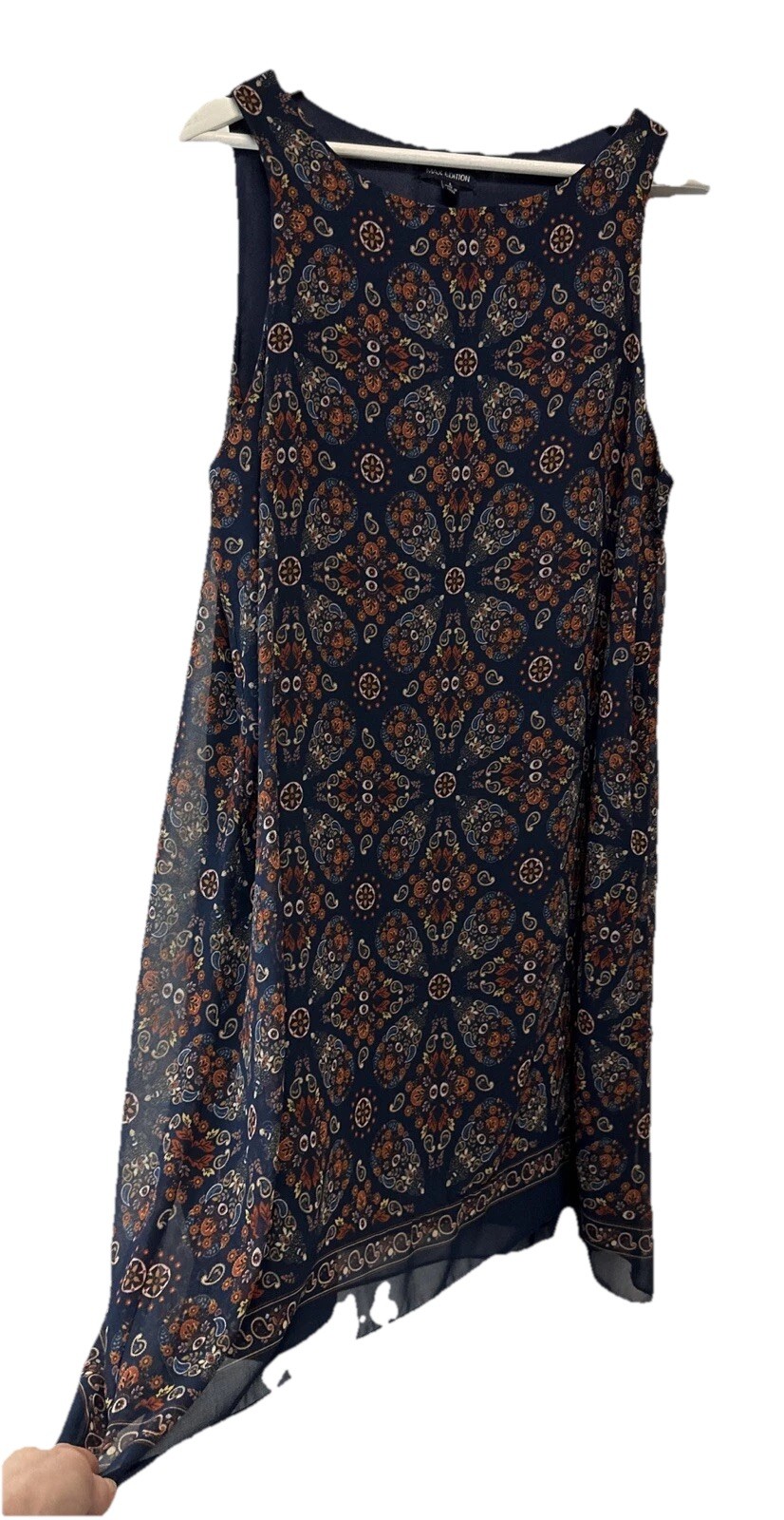 Max Edition Shift Dress Navy Blue Paisley Sleeveless Lined Summer Dress L